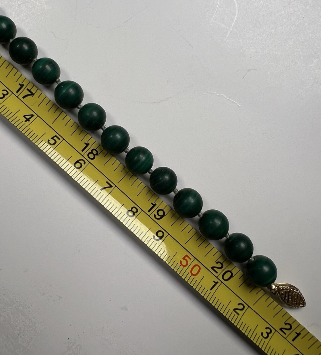 Beaded Malachite Pearl 21″ Necklace 14K Fish Hook Clasp