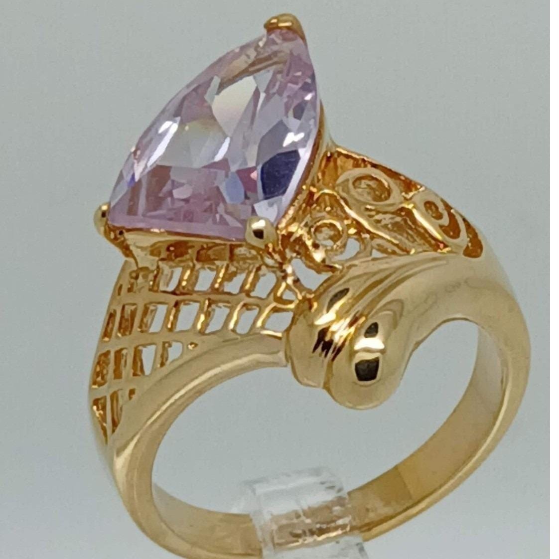 Vintage 1990s Bold Gold Tone Purple Lilac Statement Ring New-Old-Stock Size 8