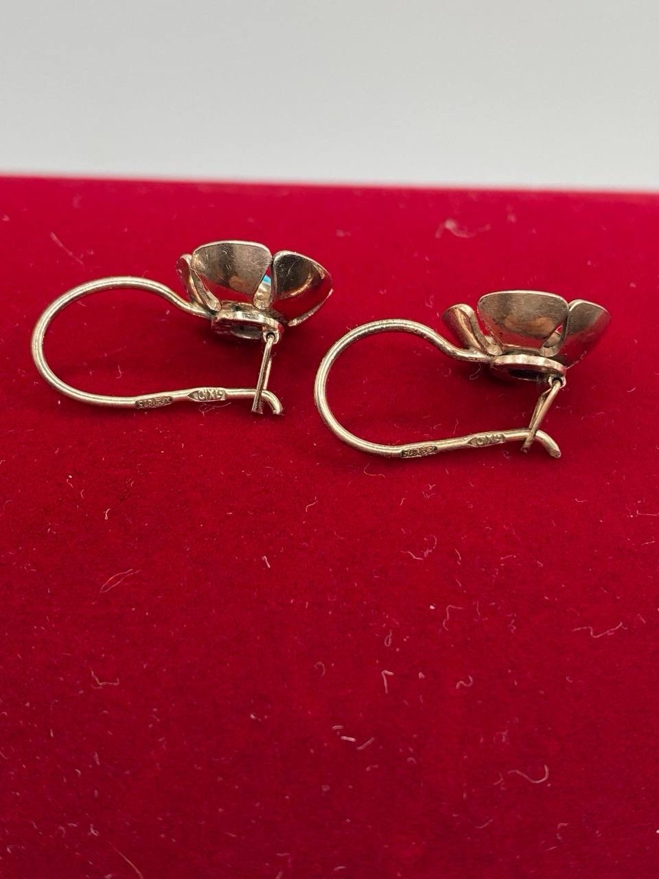 Vintage Soviet Gilt Turquoise Earrings Silver 875