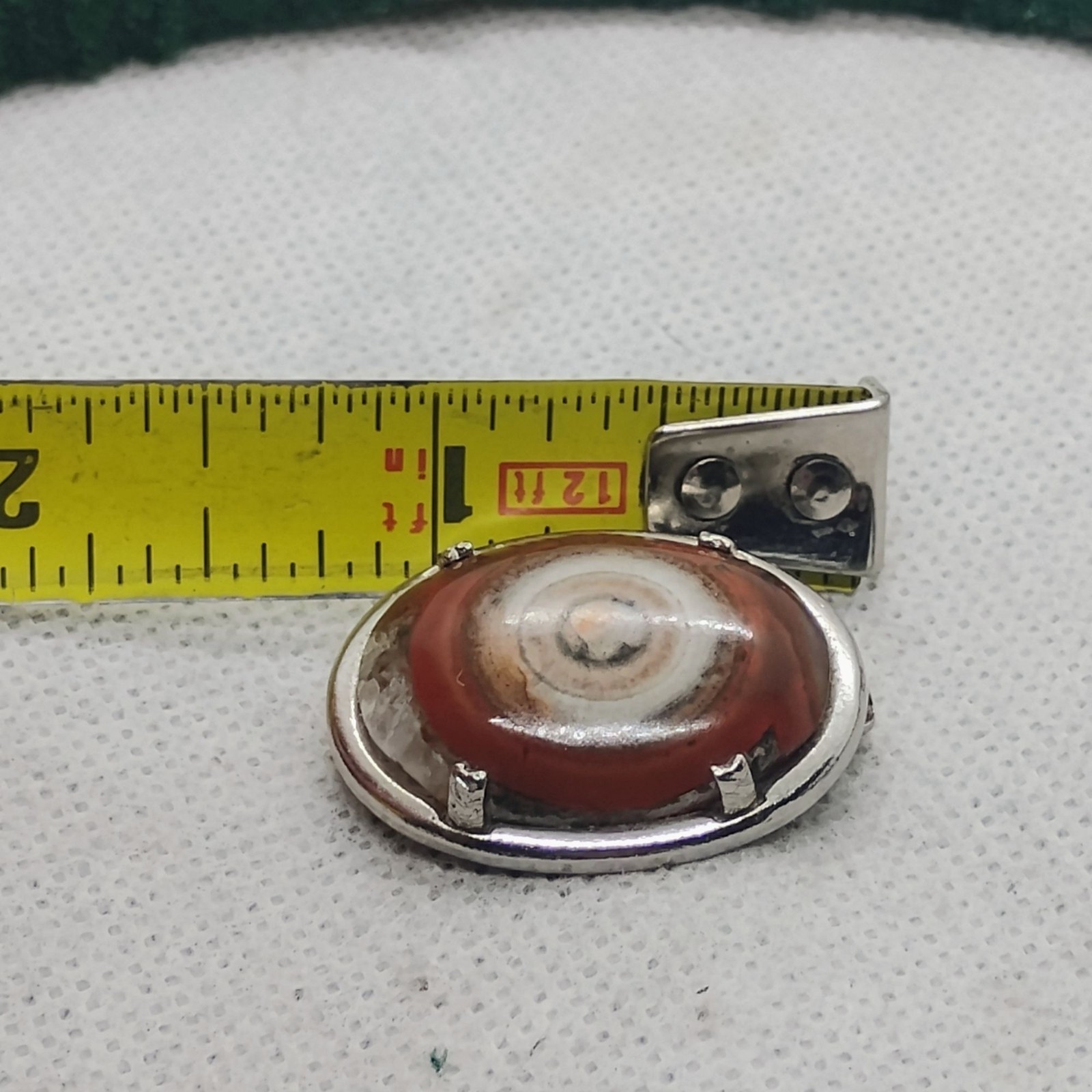 Vtg Bullseye Eye Agate Brooch Silver Tone Carnelian Orange Brown White Oval
