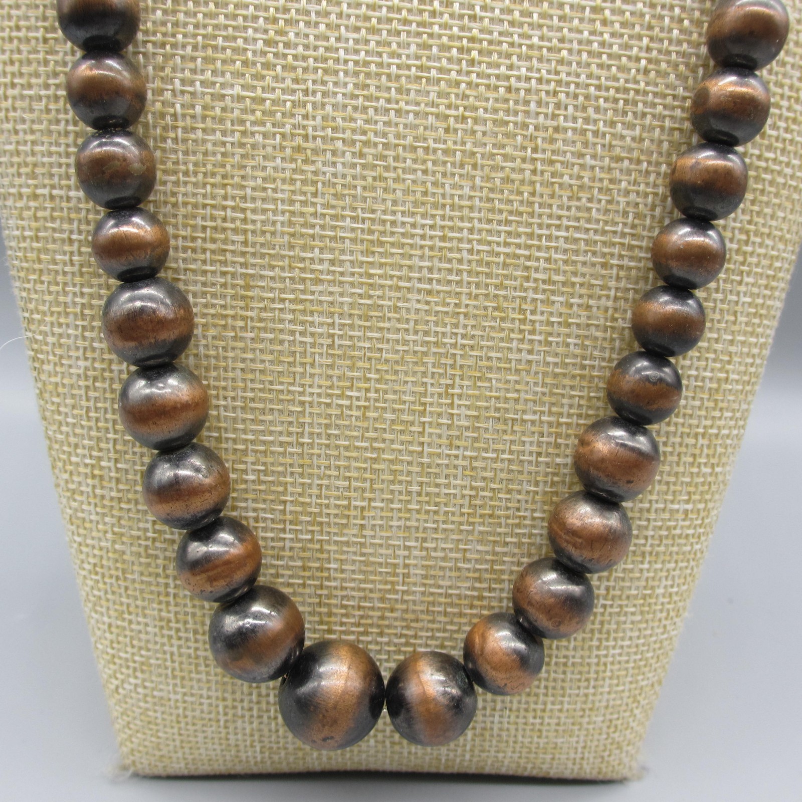 Vintage Copper Tone Bead Necklace 25 Inch