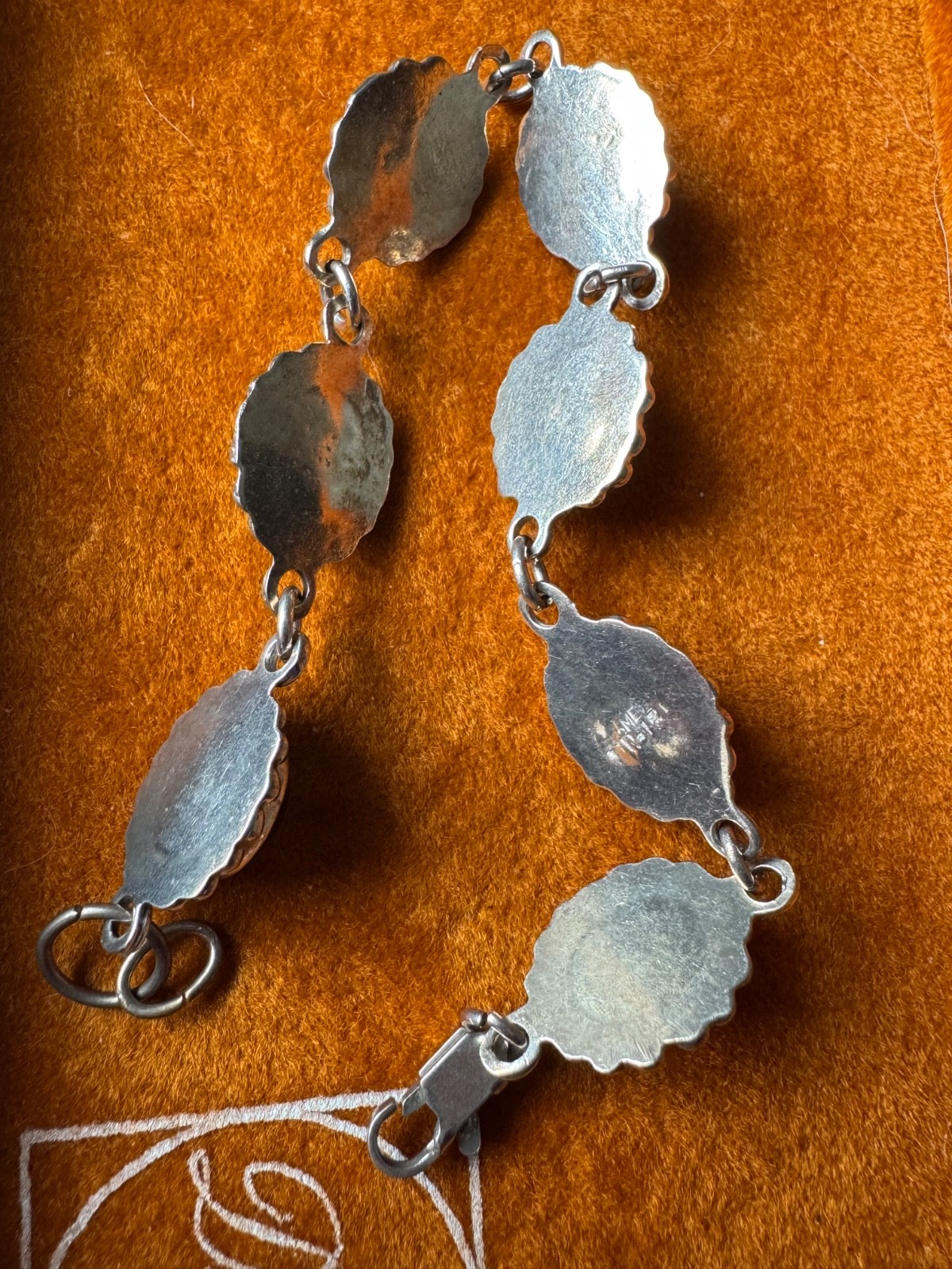 Peacock cabochon mexico sterling silver bracelet 7.25 in