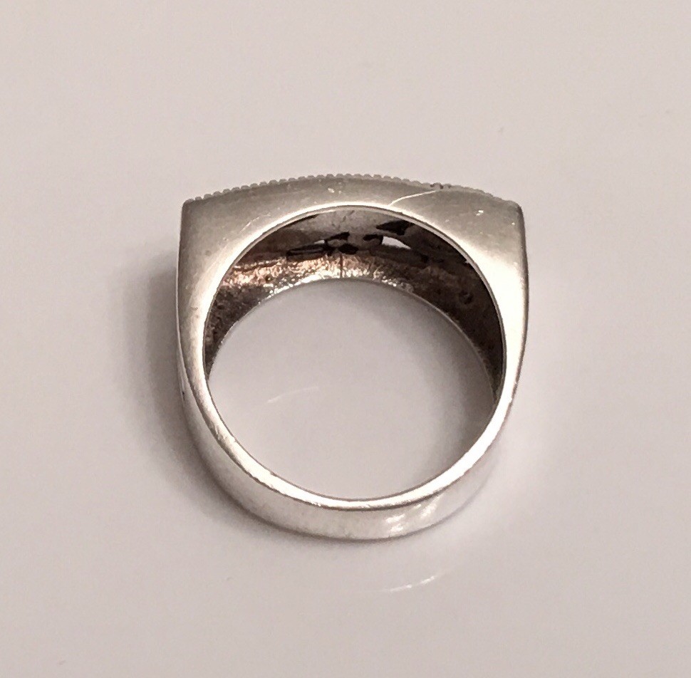 Vintage CW Sterling Silver Marcasite Wide Rectangle Swirl Scroll Size 6.25 Ring