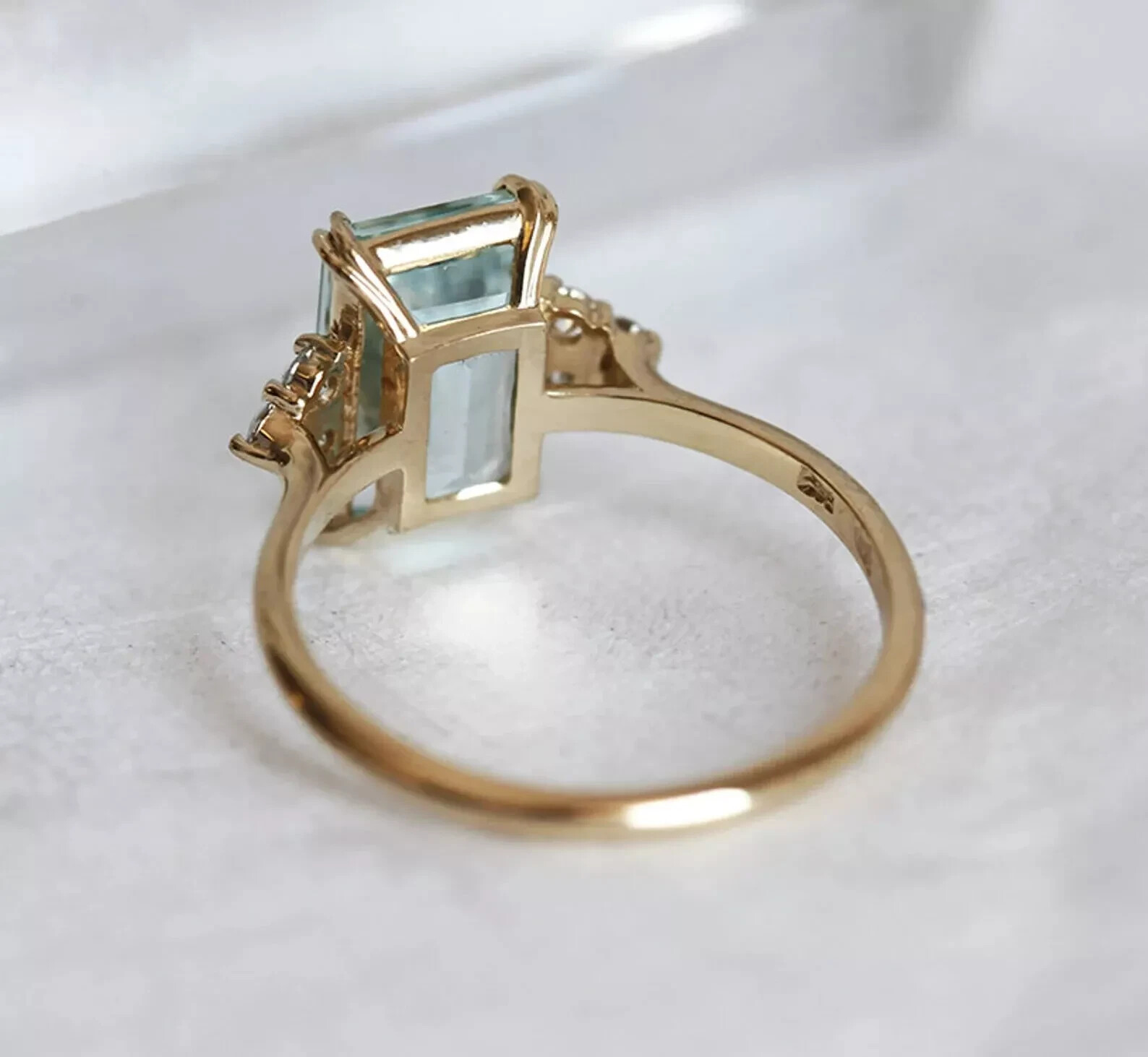 2.00Ct Emerald Cut Aquamarine Lab Created Diamond 14K Gold FN Anniversary Ring