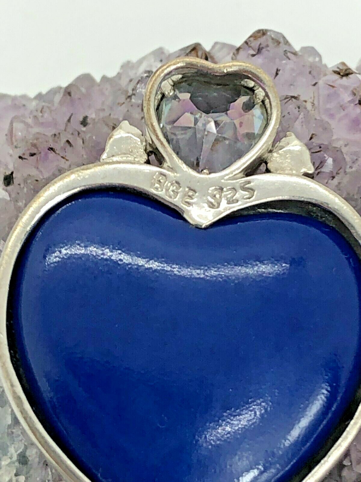BGE Sterling Silver 7mm Mystic Topaz Kissing Dolphins Heart Pendant 8.4 Grams