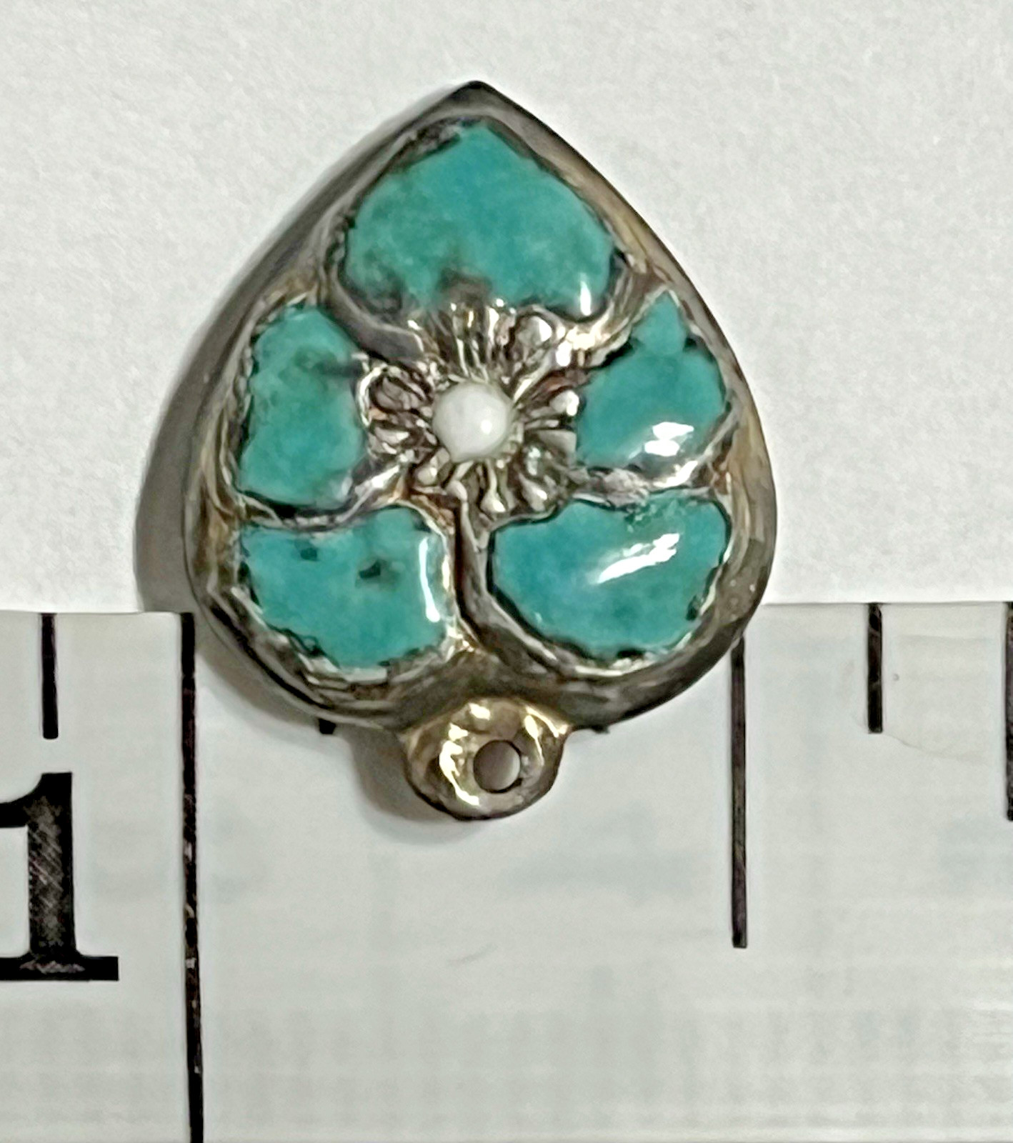 Sterling Silver Heart Flower Charm Puffy Enamel Pansy 925 Vintage Stamped Blue