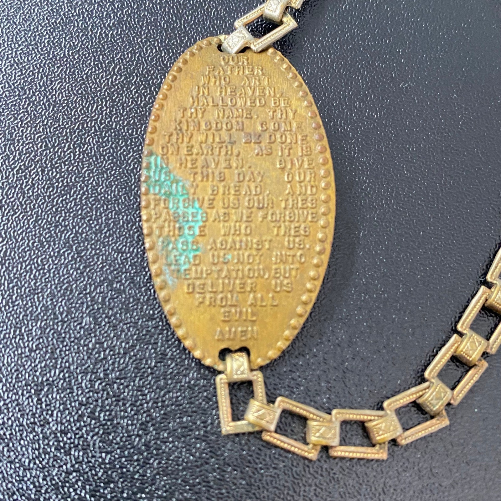 Womens Bracelet 6.5 Copper Tone Lord’s Prayer Plaque Vintage Religious Brass