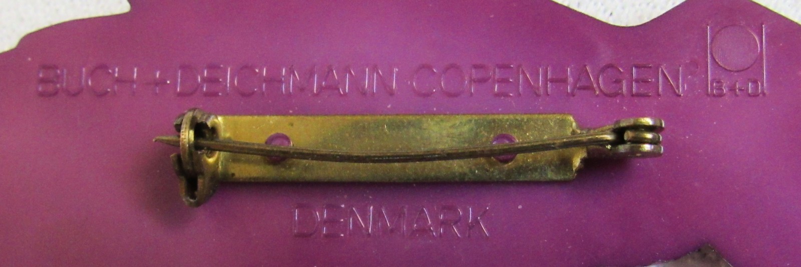 Buch & Deichmann Parrot Danish Copenhagen Denmark Purple Plastic Pin Brooch