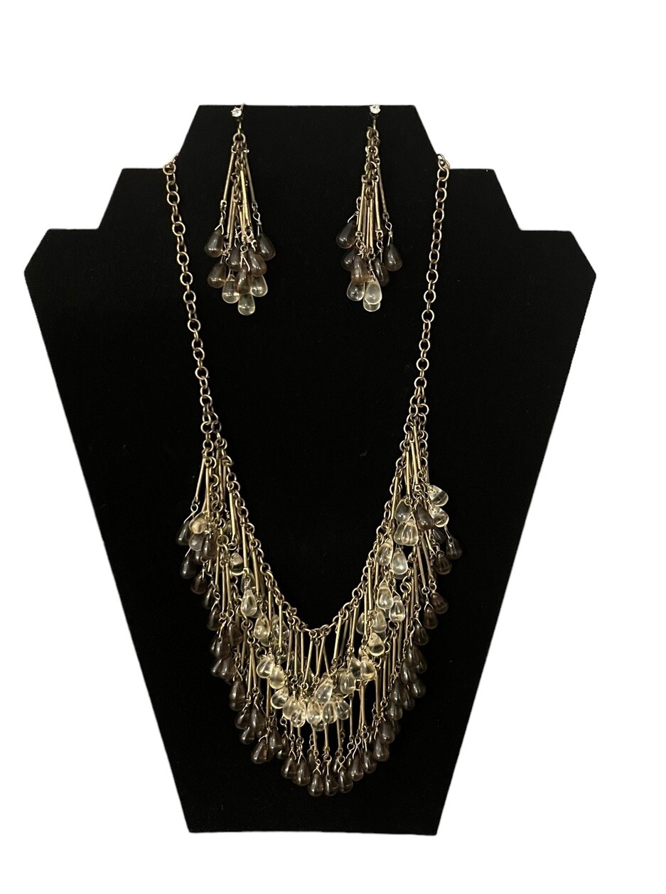Vintage Coldwater Creek Art Nouveau Gold Tone Tear Drop Necklace Earrings Set