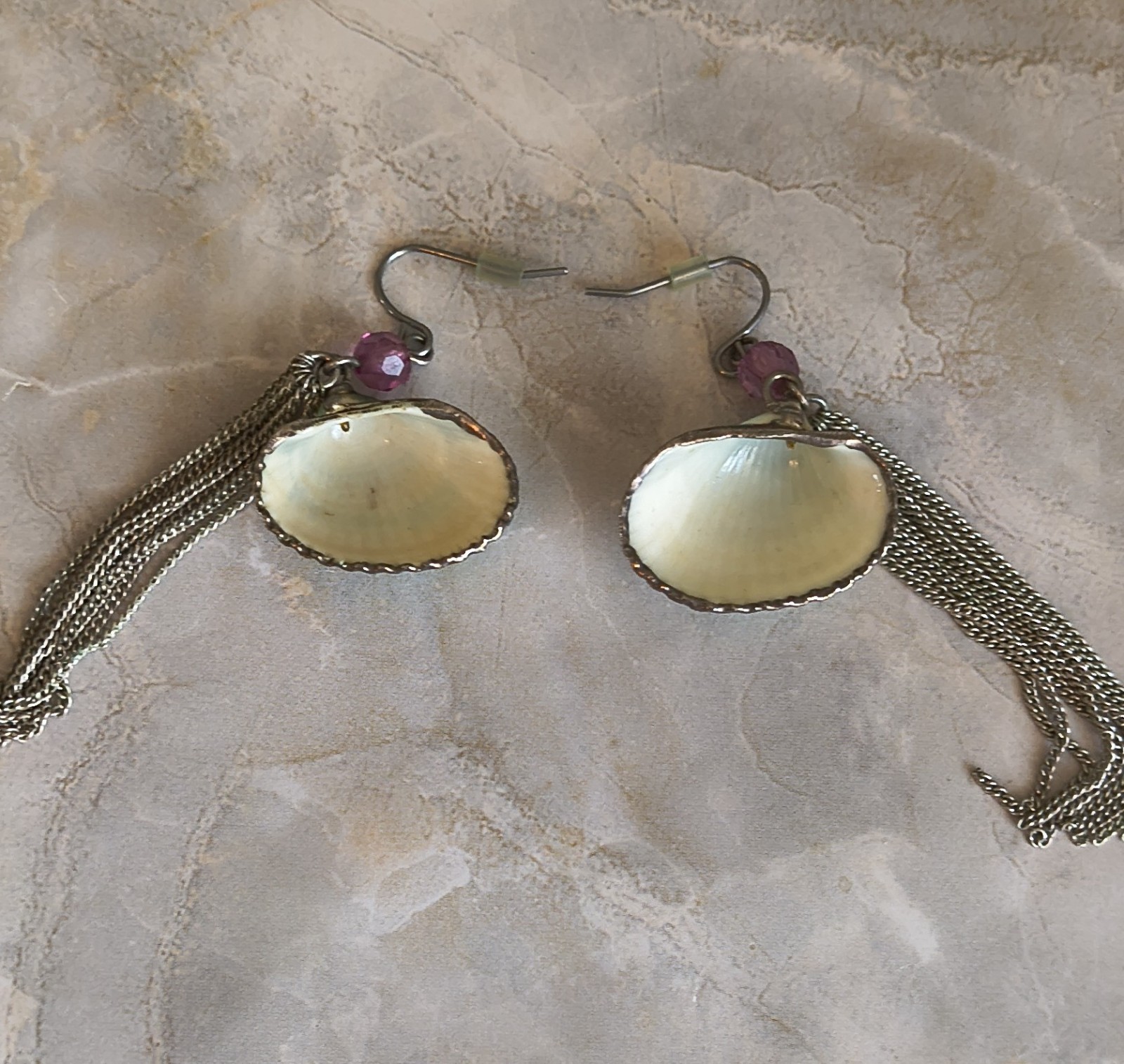Vintage Seashell Mermaid Dangle Chain Mint Green Earrings Summer Beach Festival
