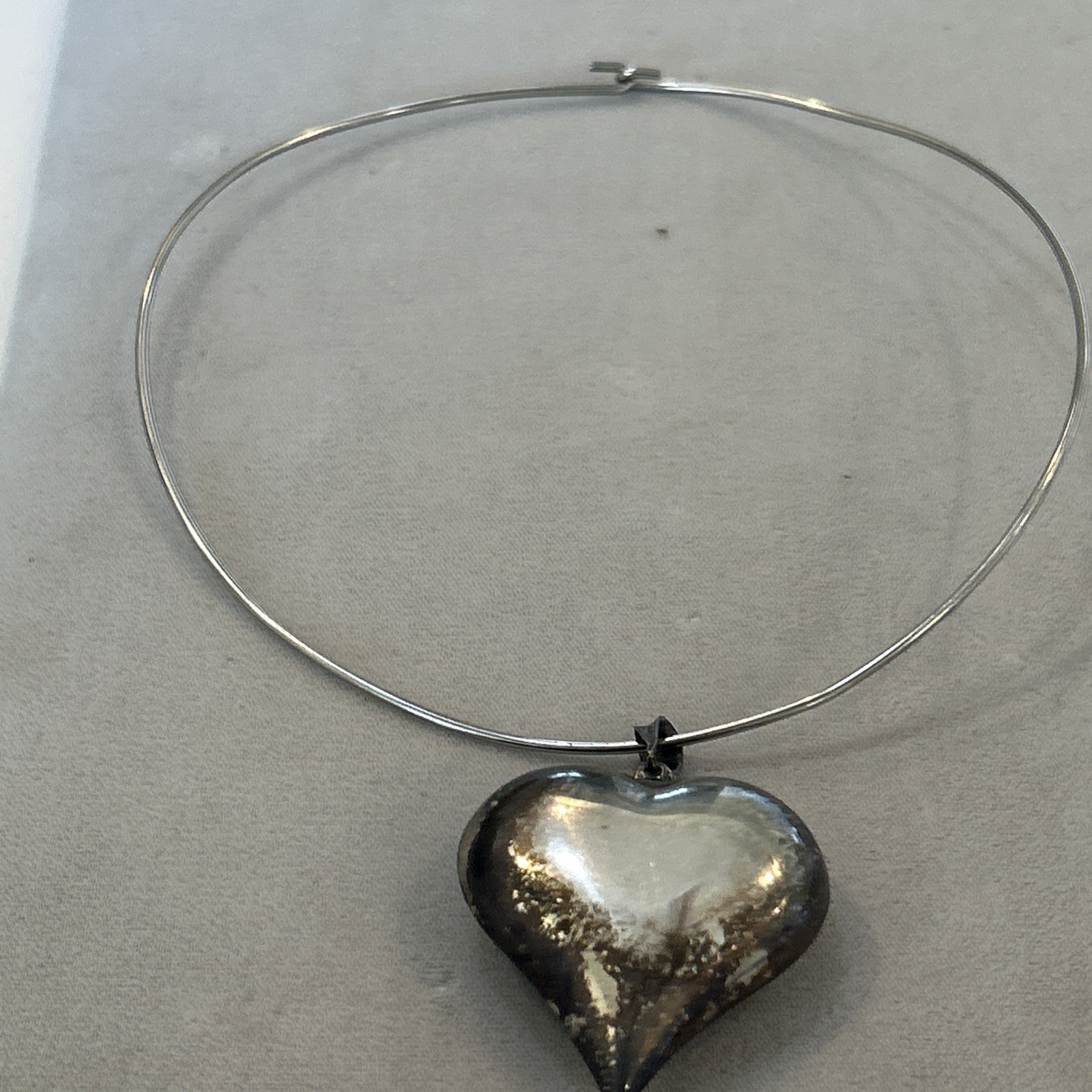 Vtg Sterling Silver 925 Large Puff Heart On Silver Wire WOW