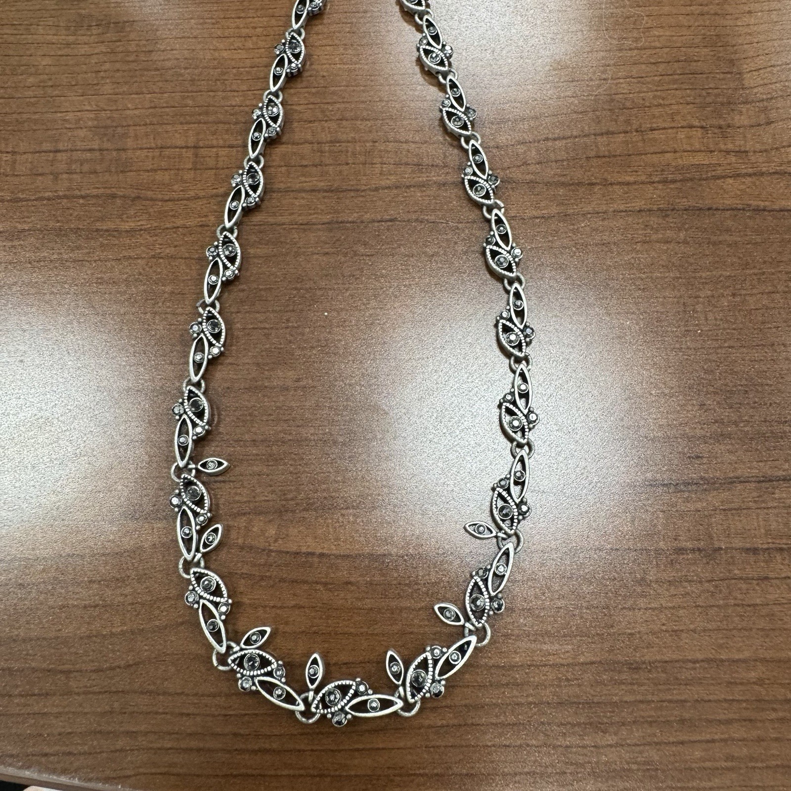 Crown Trifari Necklace Silver Tone With Marcasite 15.5 in – 17.5 in Adjustable