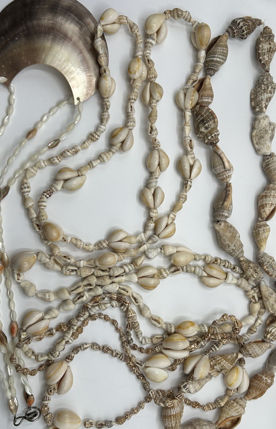 Vintage Long Necklaces Cowrie Shell Lot of 5 Natural Sea Shell Boho Beach 34”