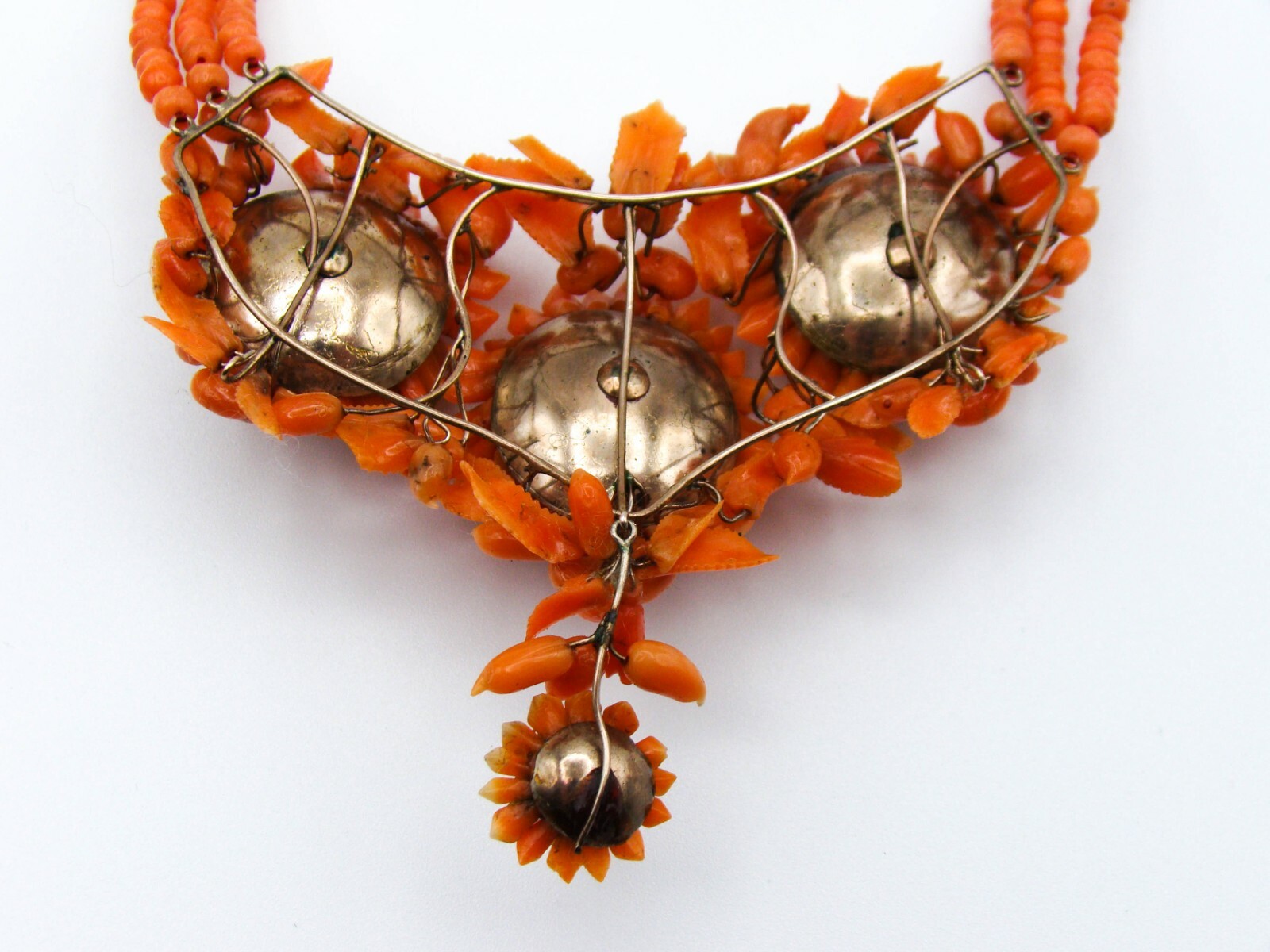Old Real Antique Natural Coral Beads Necklace Earrings Bracelet Brooch Set 12K !