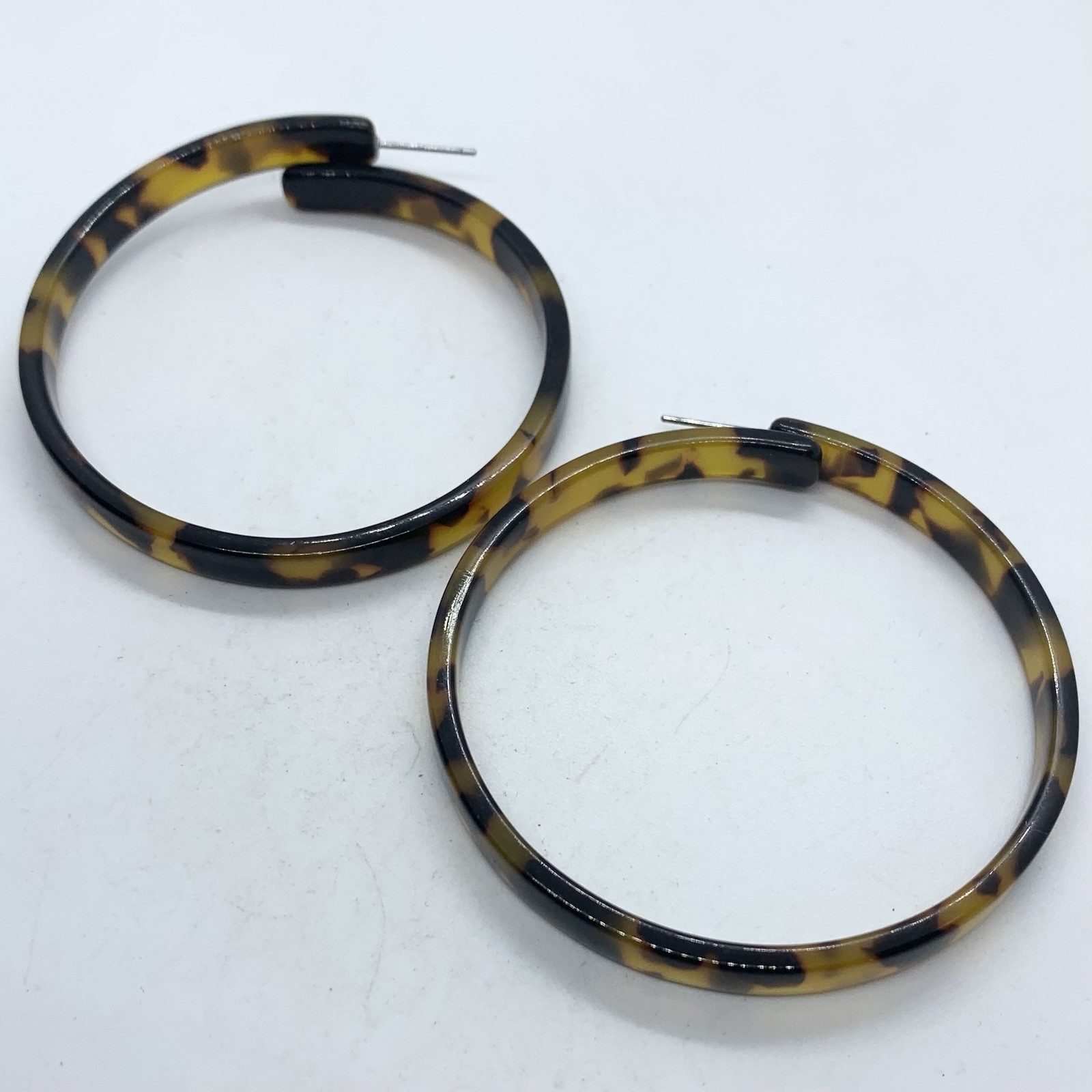 VTG TORTOISE SHELL ACRYLIC STATEMENT ROUND BIG DROP EARRINGS POST