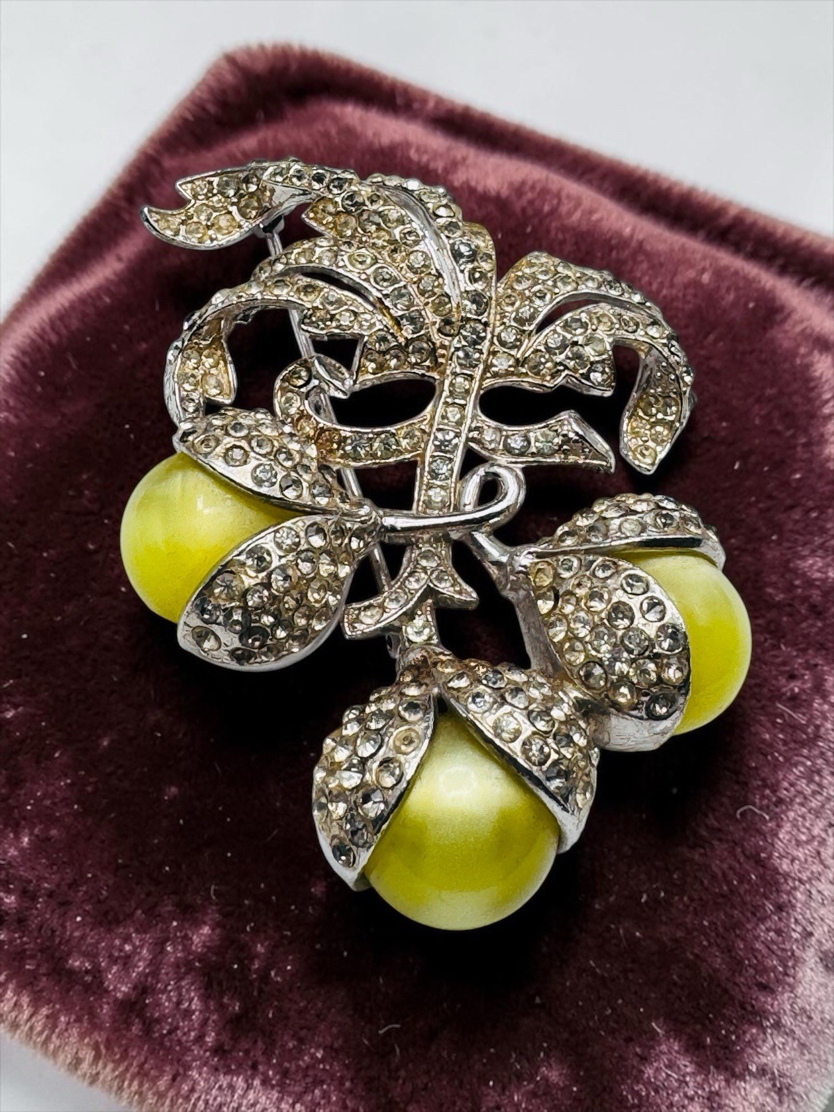 Vintage Coro? Yellow Moonglow Rhinestone Flower Brooch c1940s
