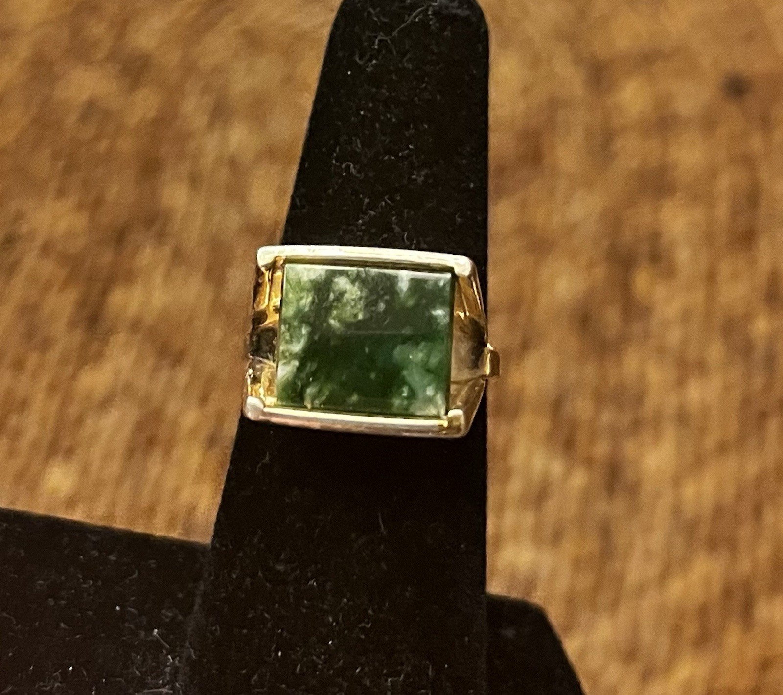 10 K GF Square Green Moss Agate Ring Size 7