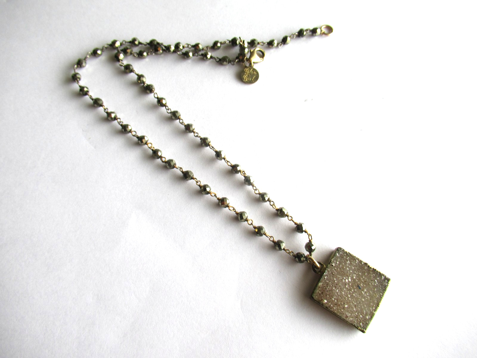 Vintage Glam Girl Gold Filled Geode hematite Necklace