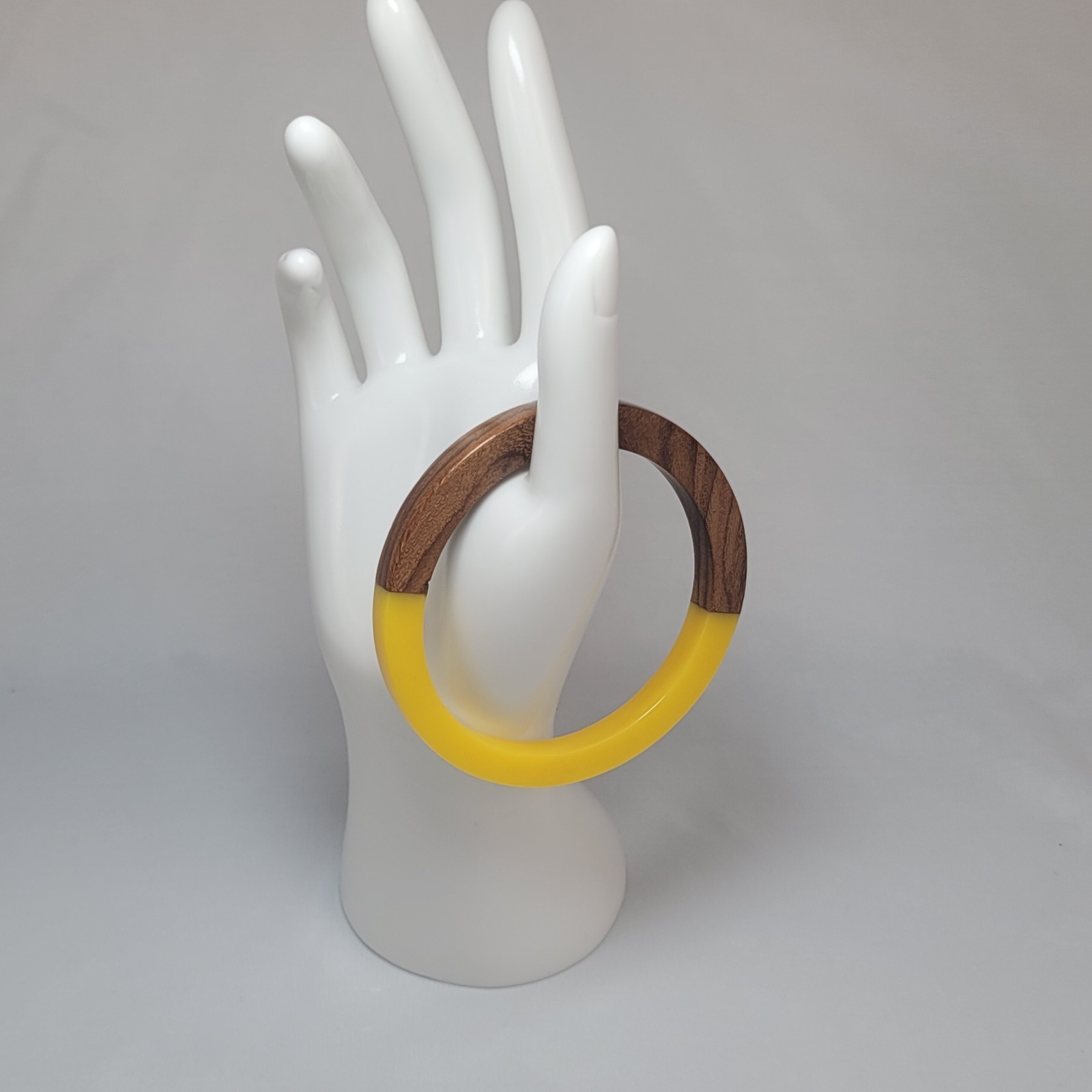 A Yellow and Green Lucite Resin & Wood Bangle Bracelet Set Modern Boho Jewelry