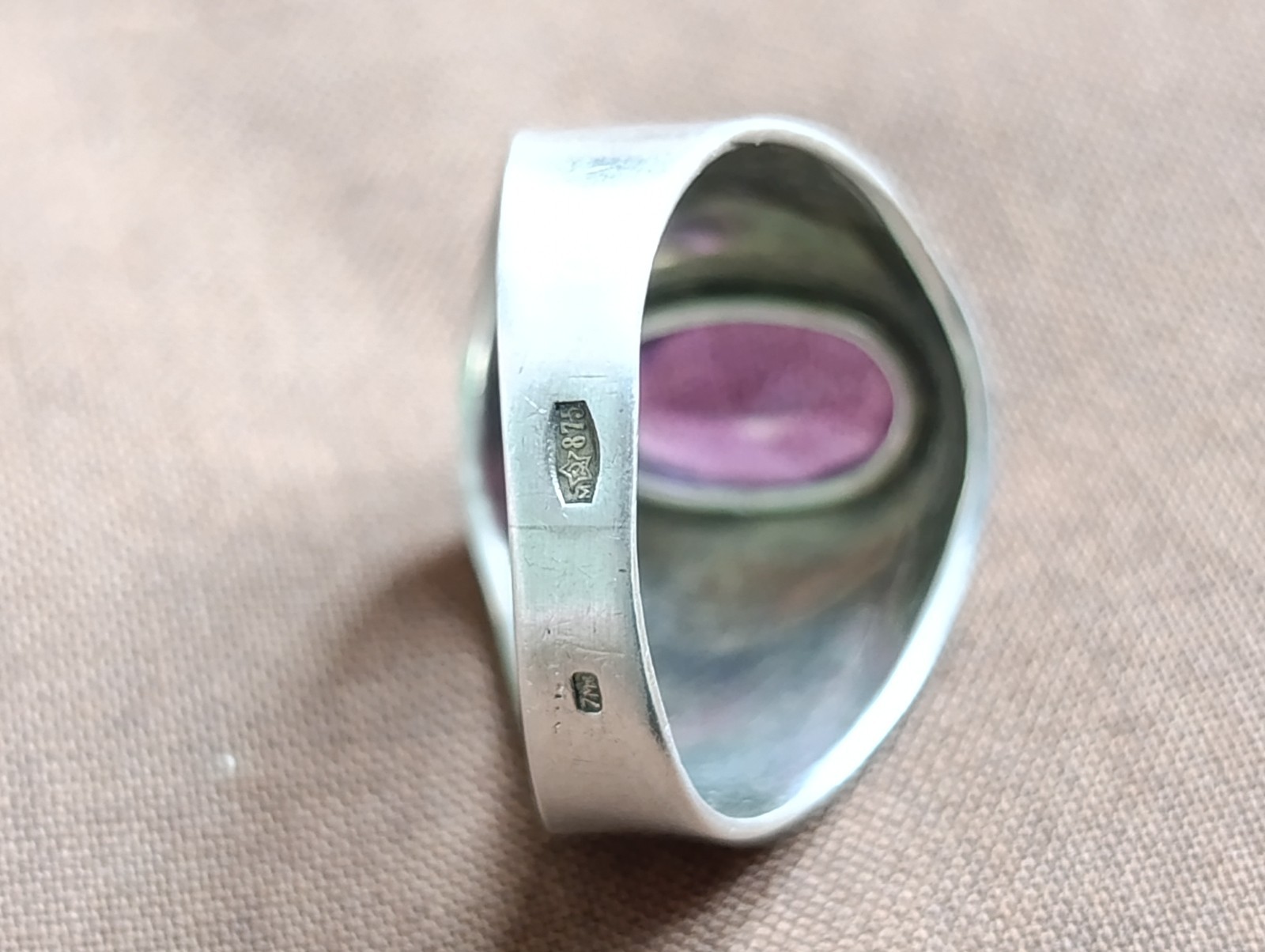 Soviet Silver 875 Ring Size 10.5 Purple Stone 7.19g Vintage USSR – Read Desc