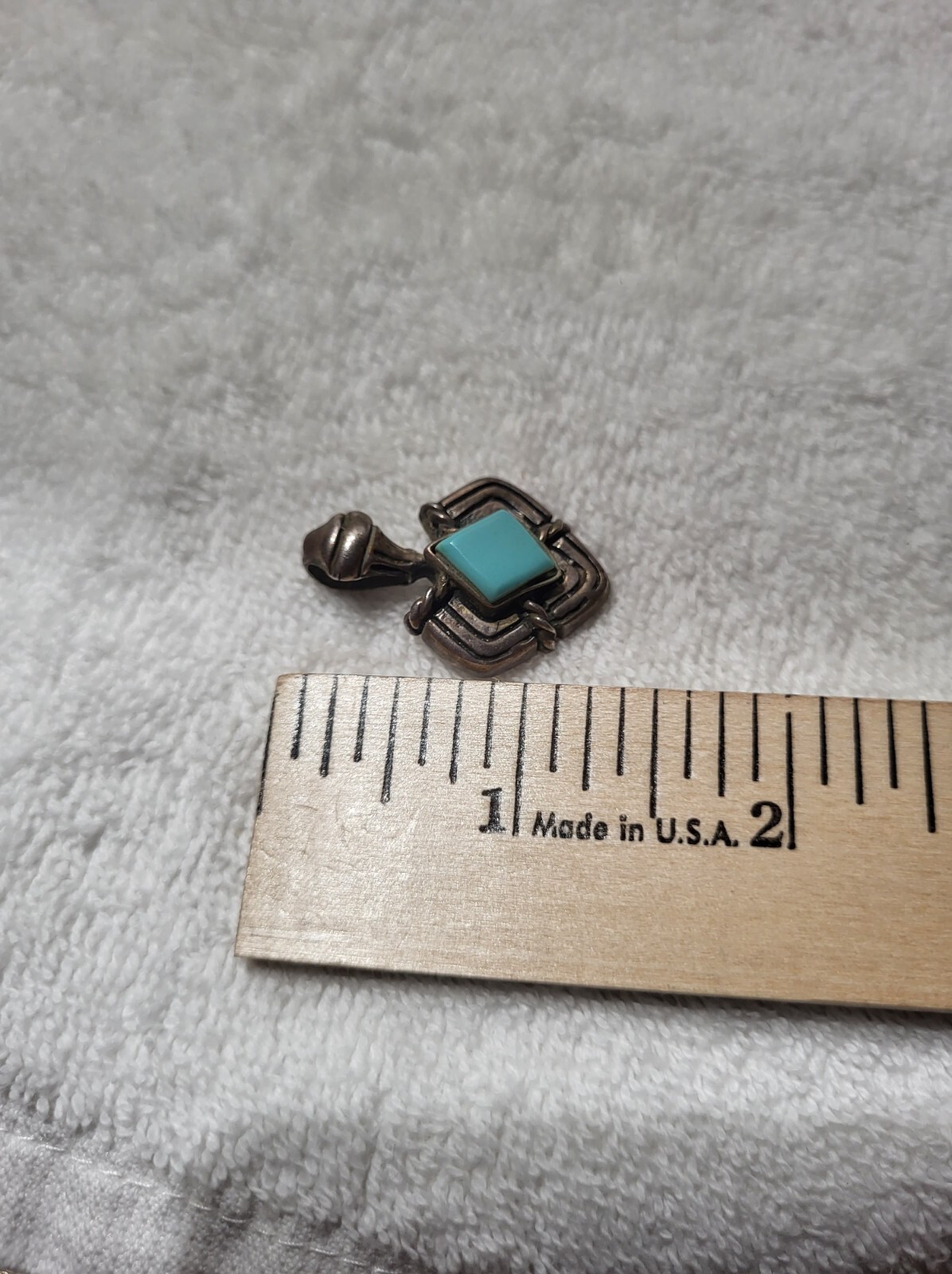 Vtg MEX 925 Sterling Silver Rare Design Twisted Rope Diamond turquoise Pendant