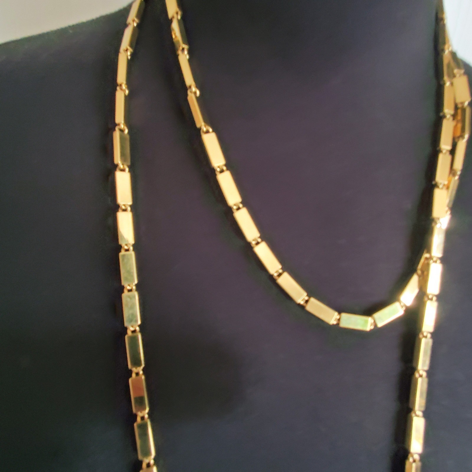 Monet Necklace Gold Tone Rectangular Box Chain Bar Link Extra Long 54″ Opera Vtg
