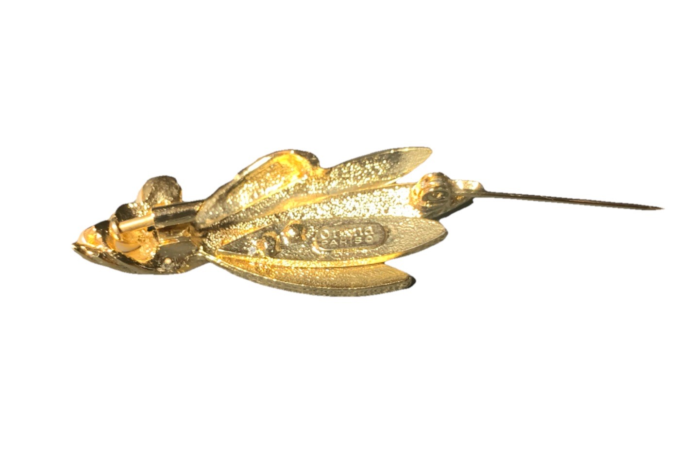Orena Paris Signed Elegant Gold Tone, Faux Pearl Brooch Vintage