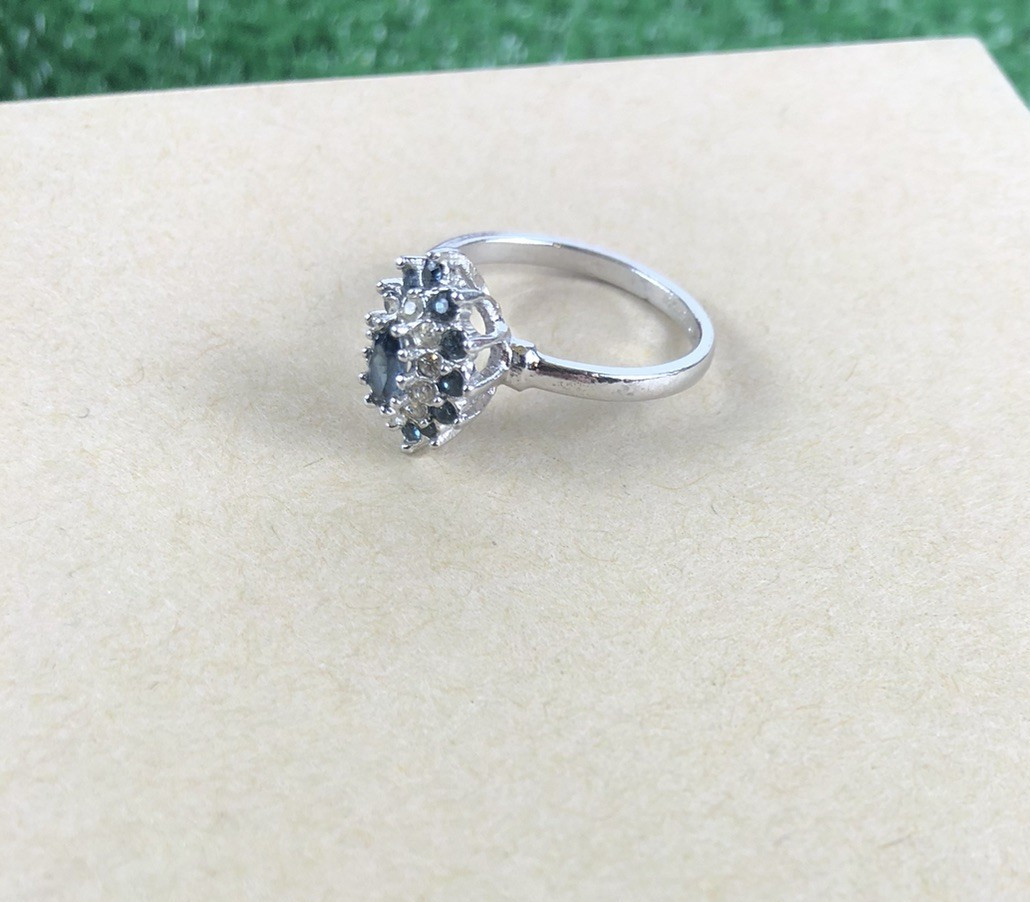 Antique Original Vintage Signed Designer 18k HGE Sapphire Gemstone Estate Ring