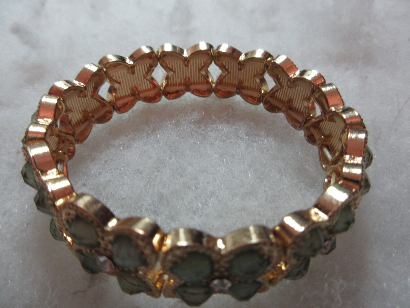 6 Older Rhinestone Bracelets Stretch Mostl Gold Tone 7.5″ Pink Green Gray Pearl