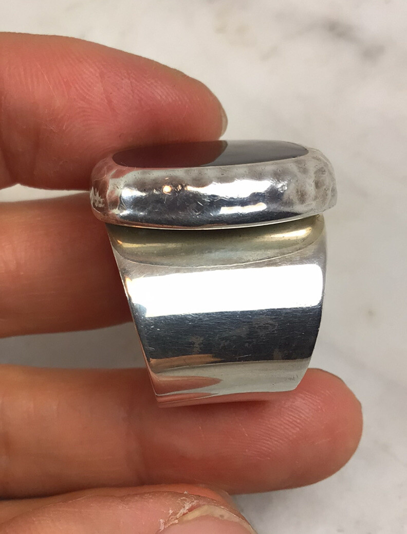 VTG ATI Large Sterling Silver Onyx Ring Size 8.25-8.5 Mexico 14.03 Grams