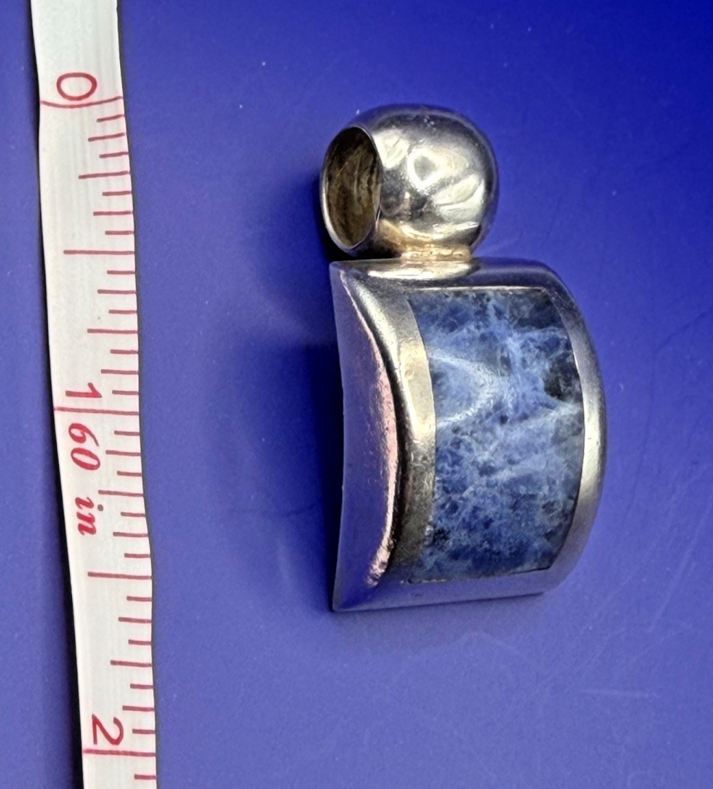 ATI 925 Mexico Sterling Silver Blue Stone Modernist Pendant 15.19g
