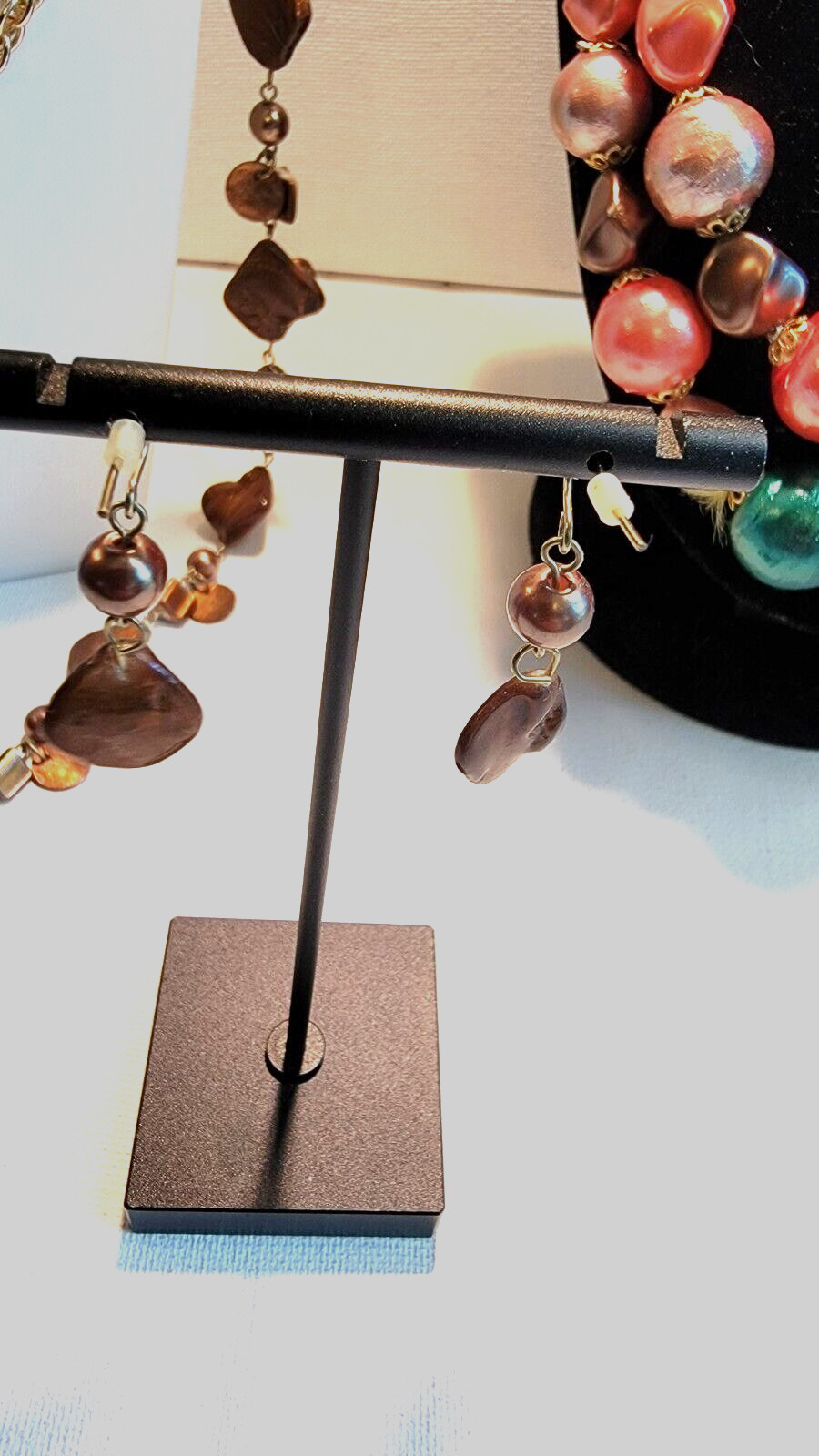 Vintage Lucite Plastic Necklace Lot 3 Fall Colors Beaded And Matching Earrings