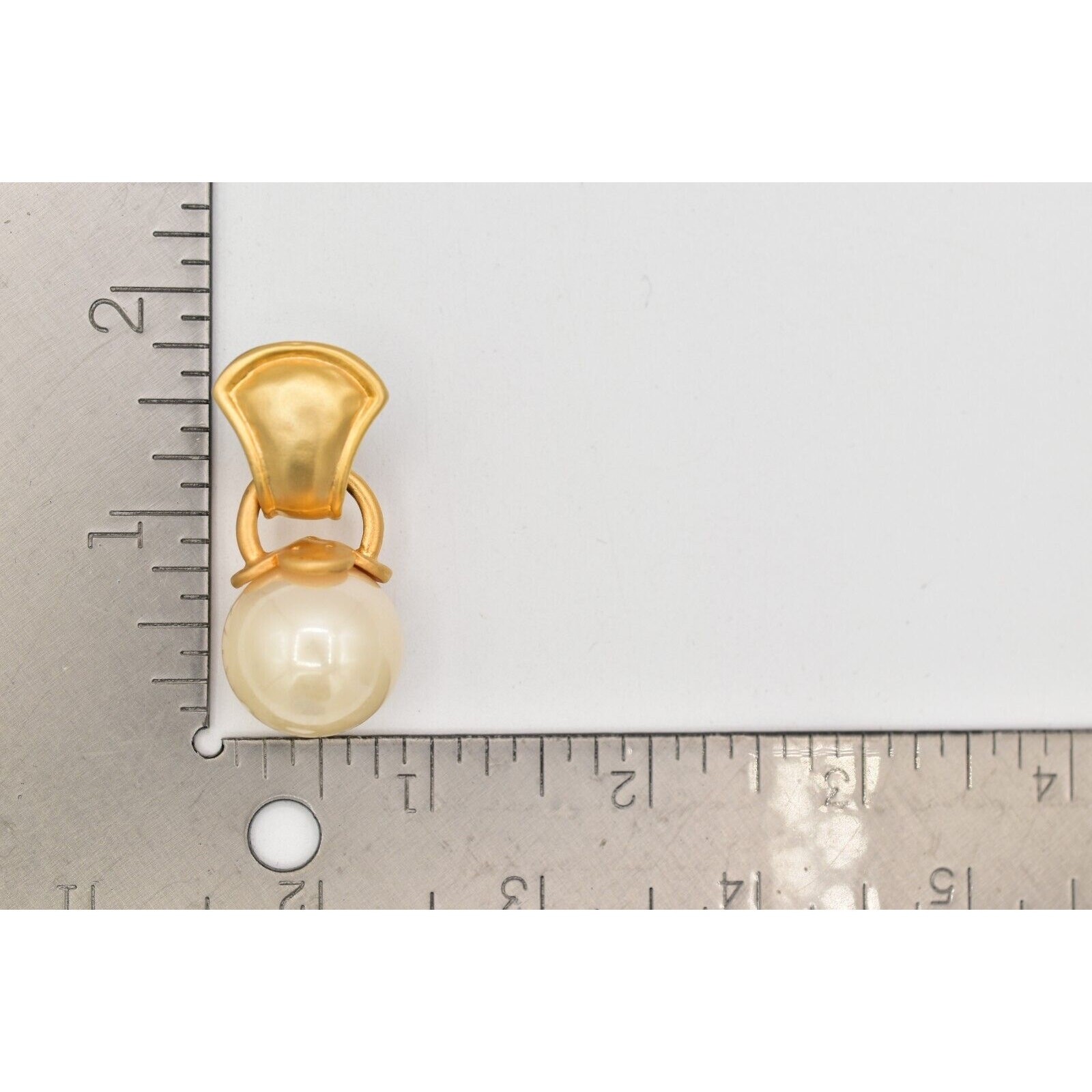 Vintage Dangle Earrings Faux Pearl Drop Brushed Gold Matte Chunky 1980s BinAK