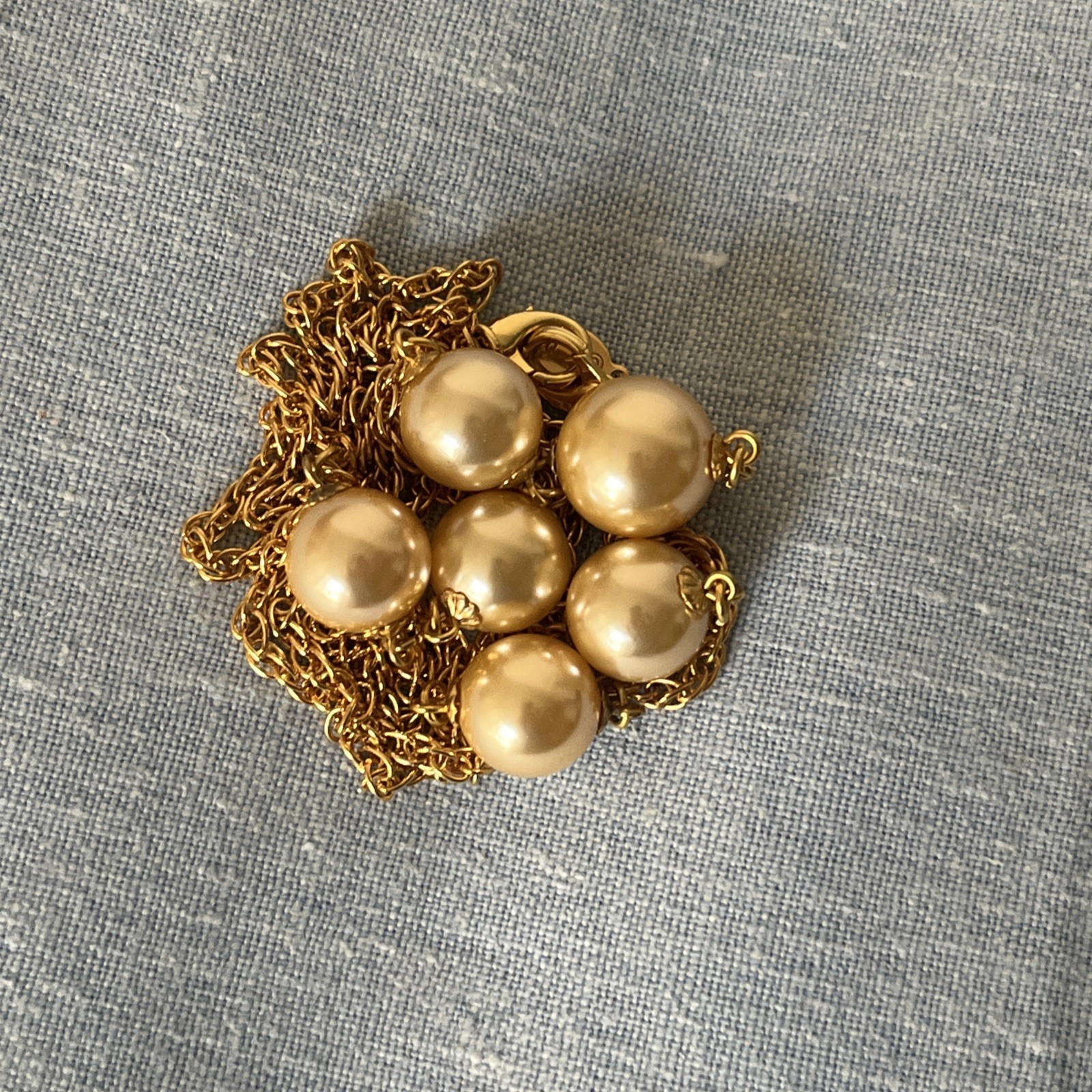 Vintage Gold Tone with Faux Pearls Station Necklace Signed KJL 80s