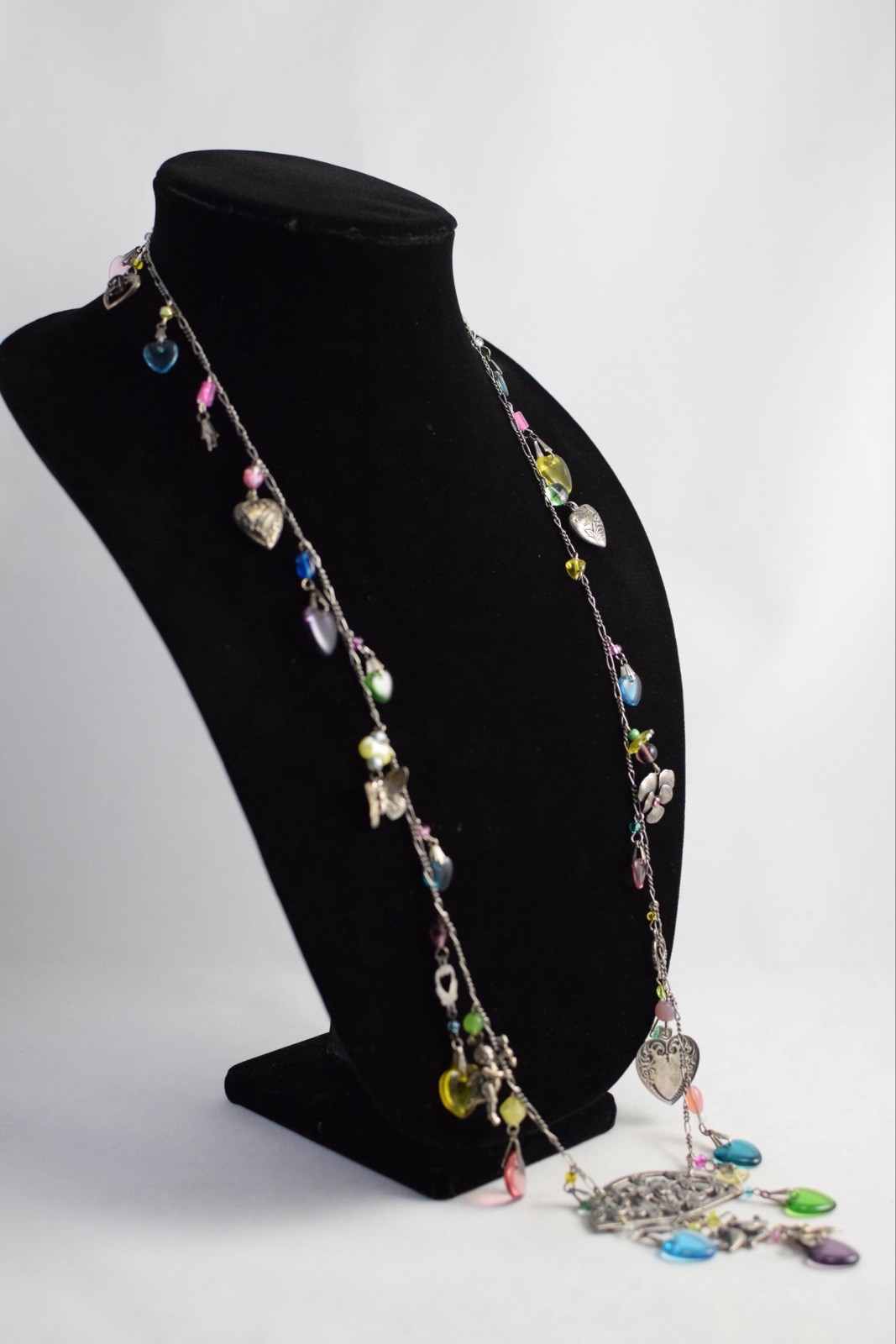 VTG? Glass Works Studio Glass Puffy Hearts Cupid Lock Heart Charm Necklace Read