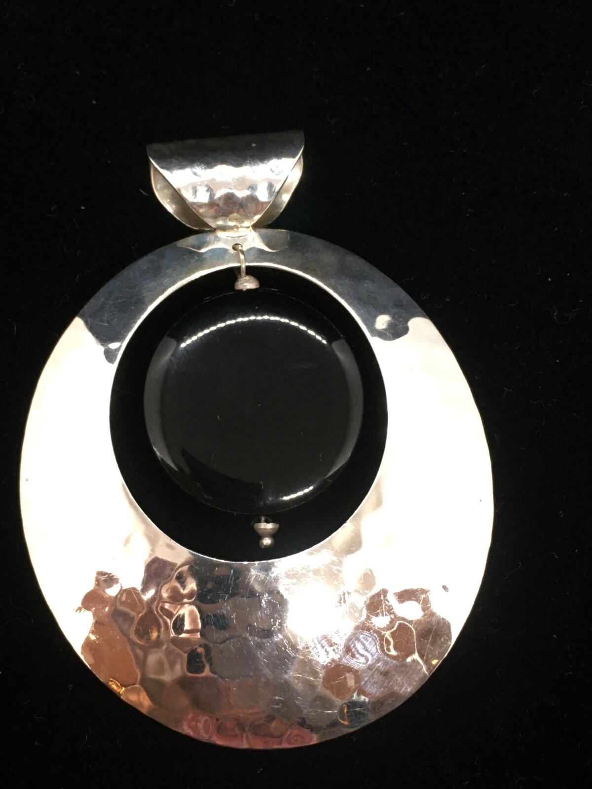 Huge Dominique Dinouart Hand Hammered Mexican Sterling & Onyx Pendant