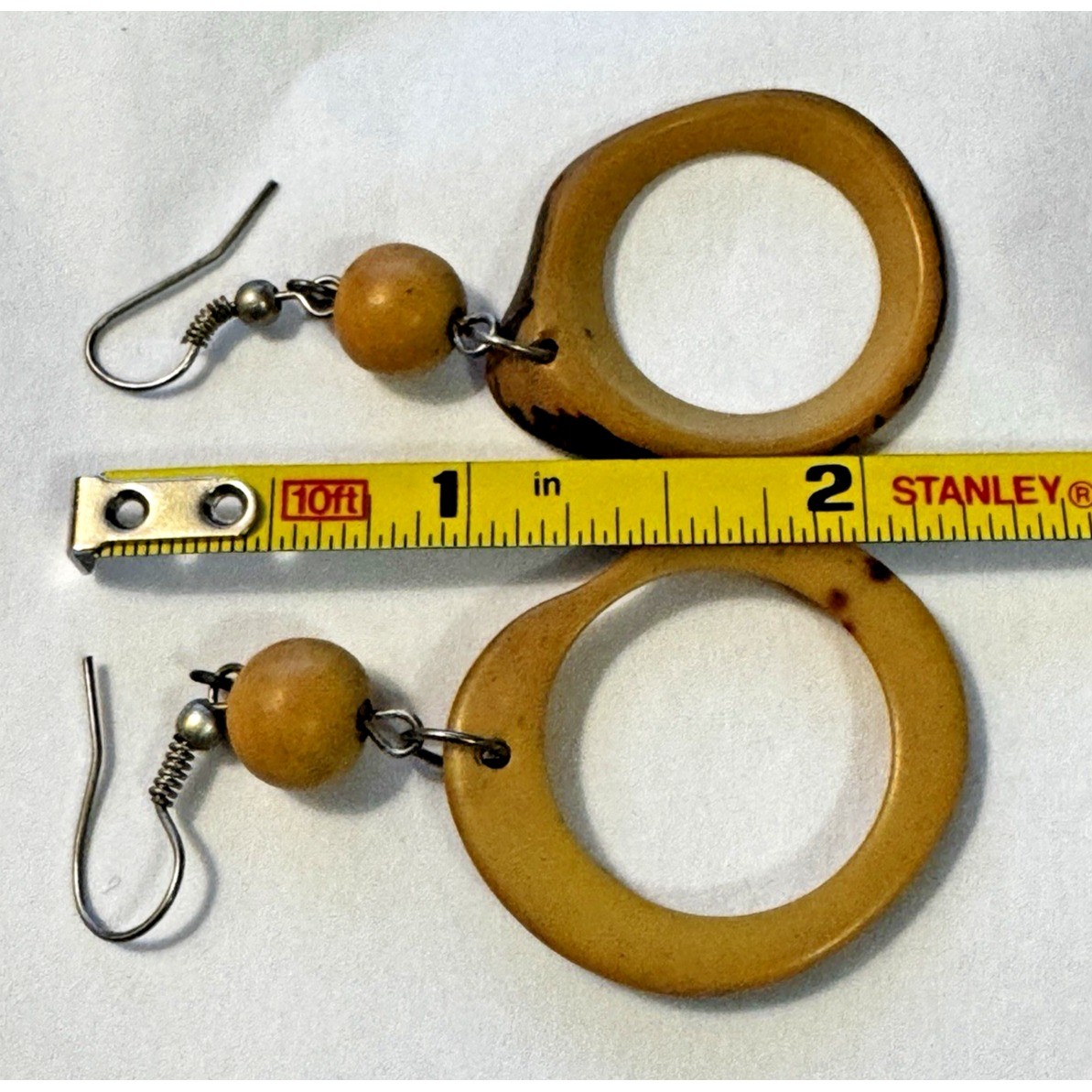 Wood Like Round Dangle Drop Circle Earrings Boho Chic Minimalist Earthy Fairy