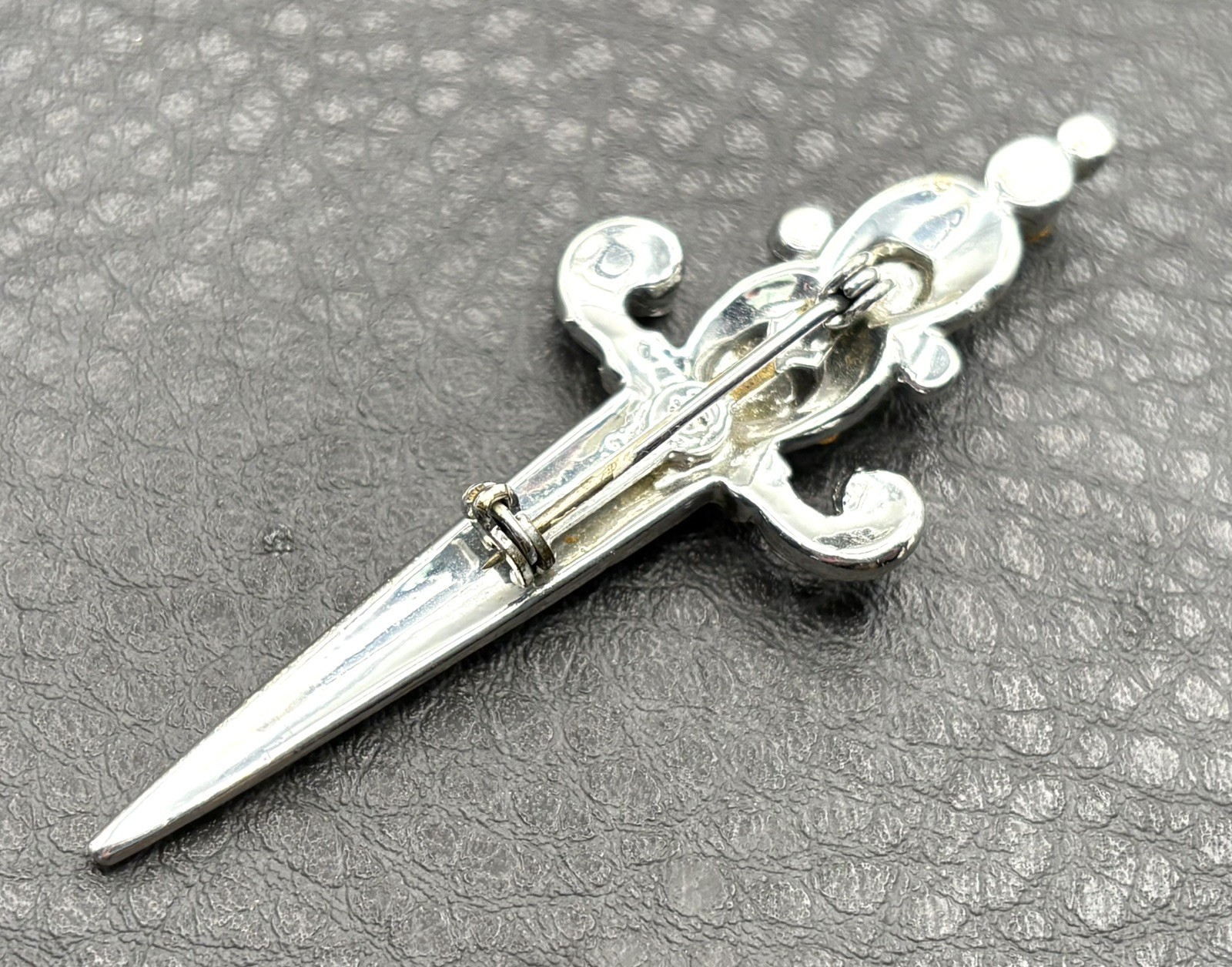 Vintage 1940s 50s Rhinestone Scimitar Sword Dagger Brooch Pin Silver Tone Coro?