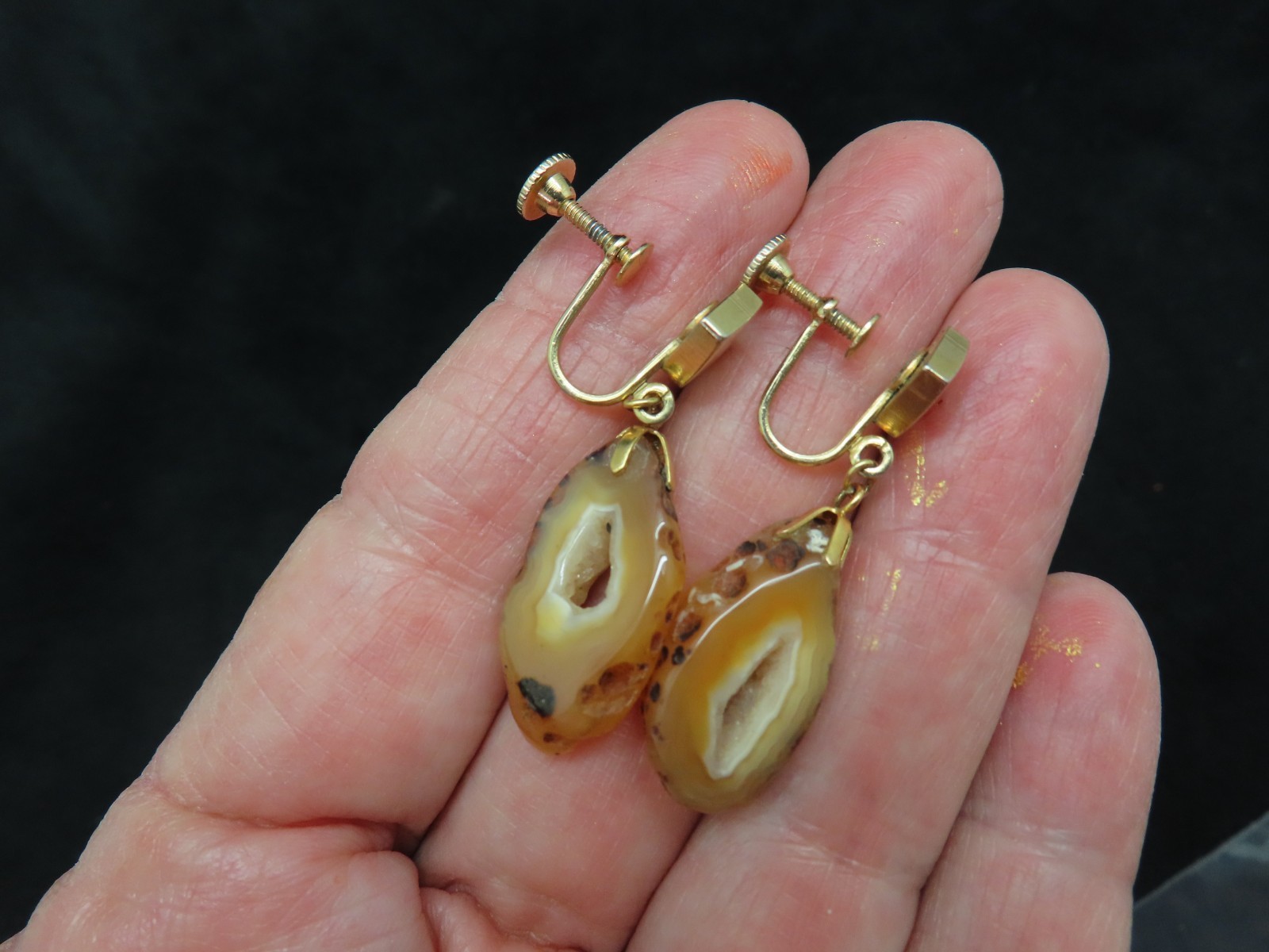 Vintage 1960’s GEODE Crystal Dangle Screw Back Earrings