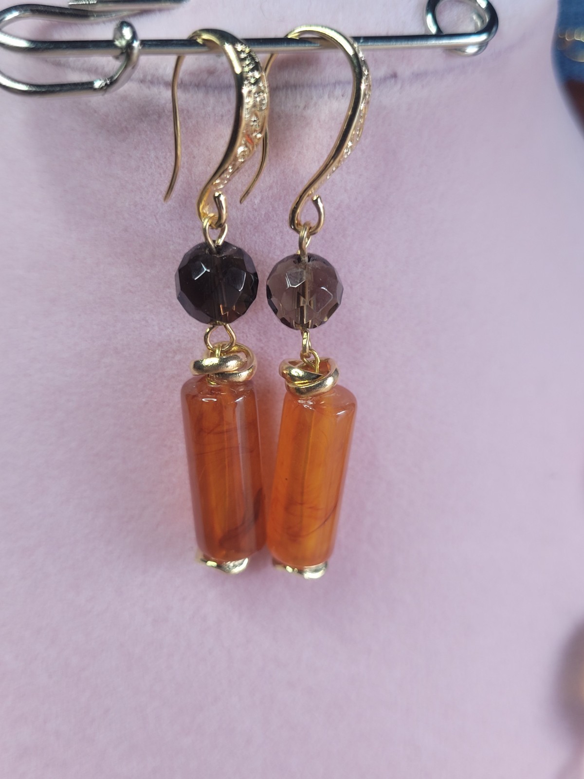 Vintage Amber Imitation Gold Honey Tone Necklace Chain Earrings Bracelet Set.
