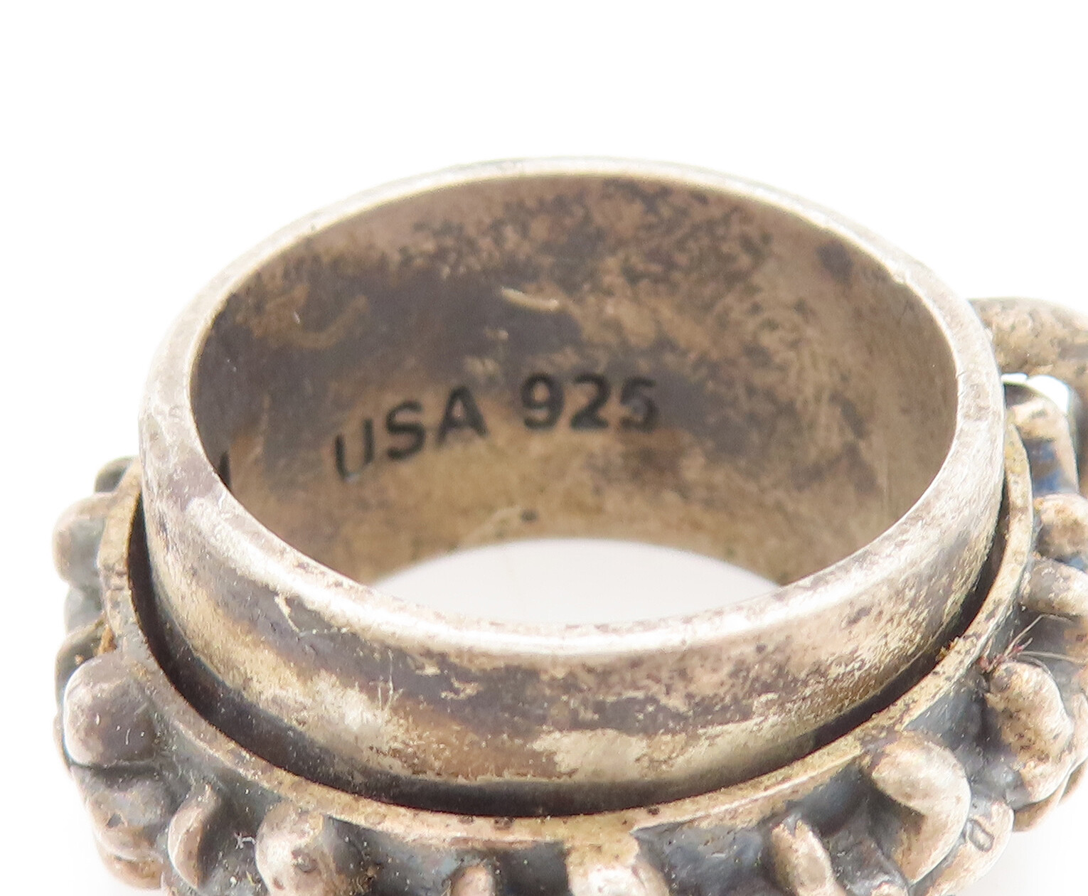 BERYLL USA 925 Silver Vintage Carved Flower Band Solid Ring Sz 7.75 RG26881