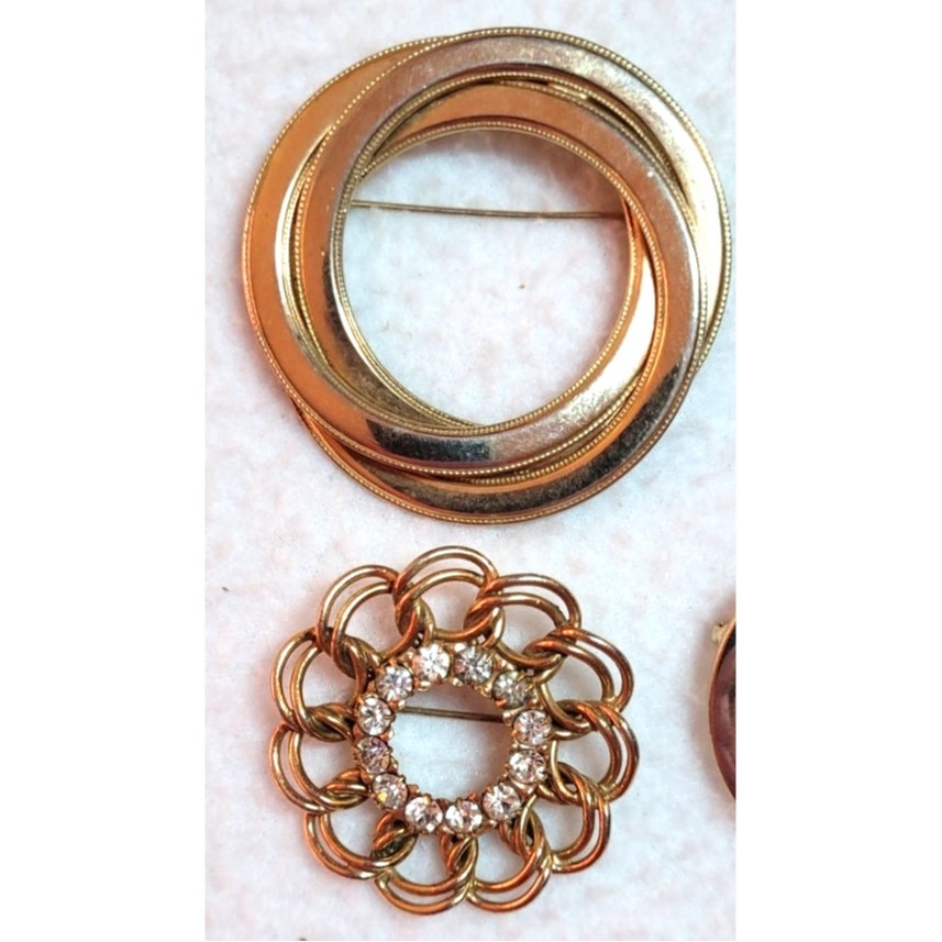 Vtg Circle Goldtone Brooch Lot Freirich Beau Jewels Round Pearls 50s 60s 70s 80s