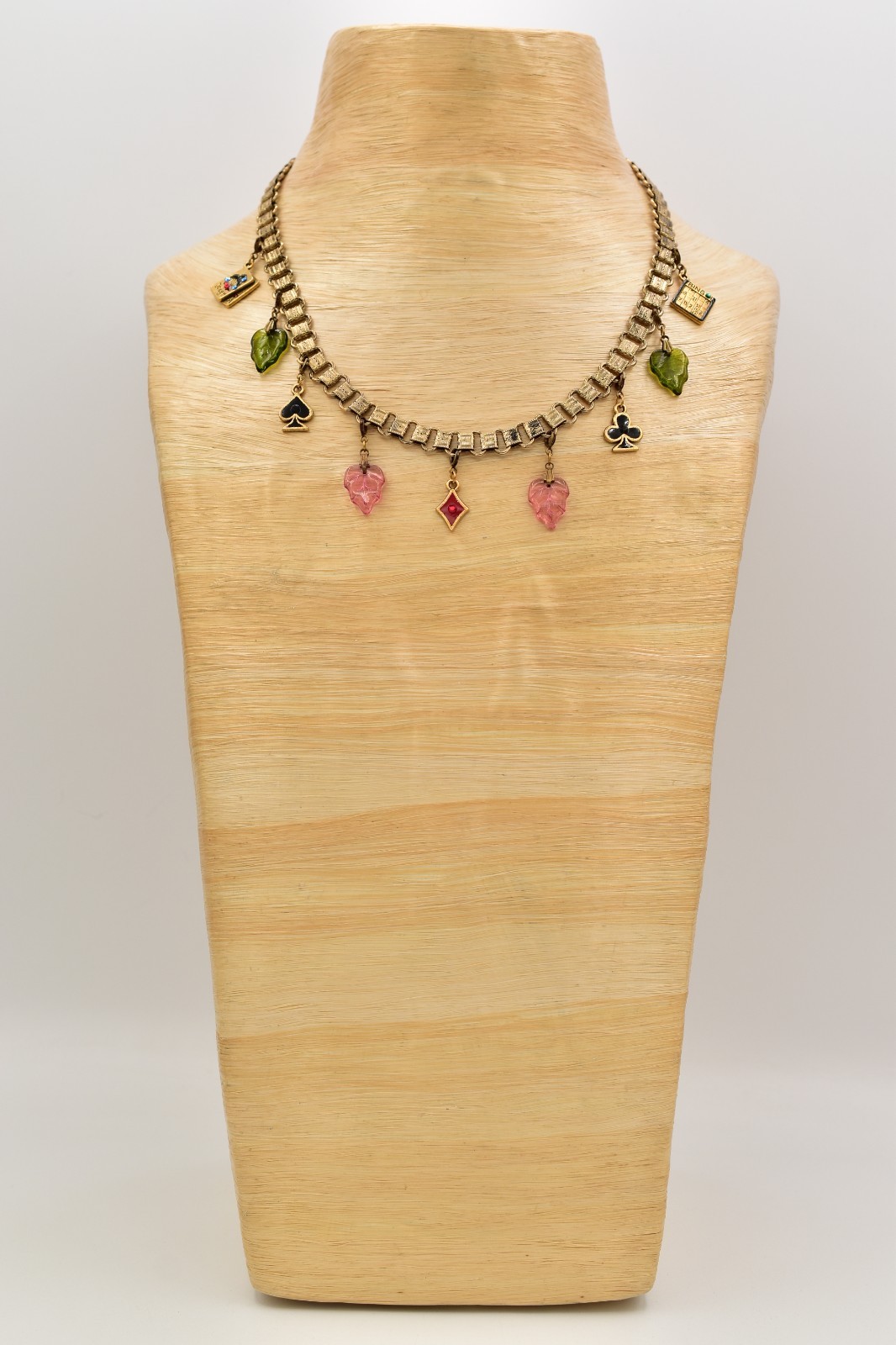Glass Works Studios Anna Koplik Charm Necklace Collar Casino Cards Signed BinBN