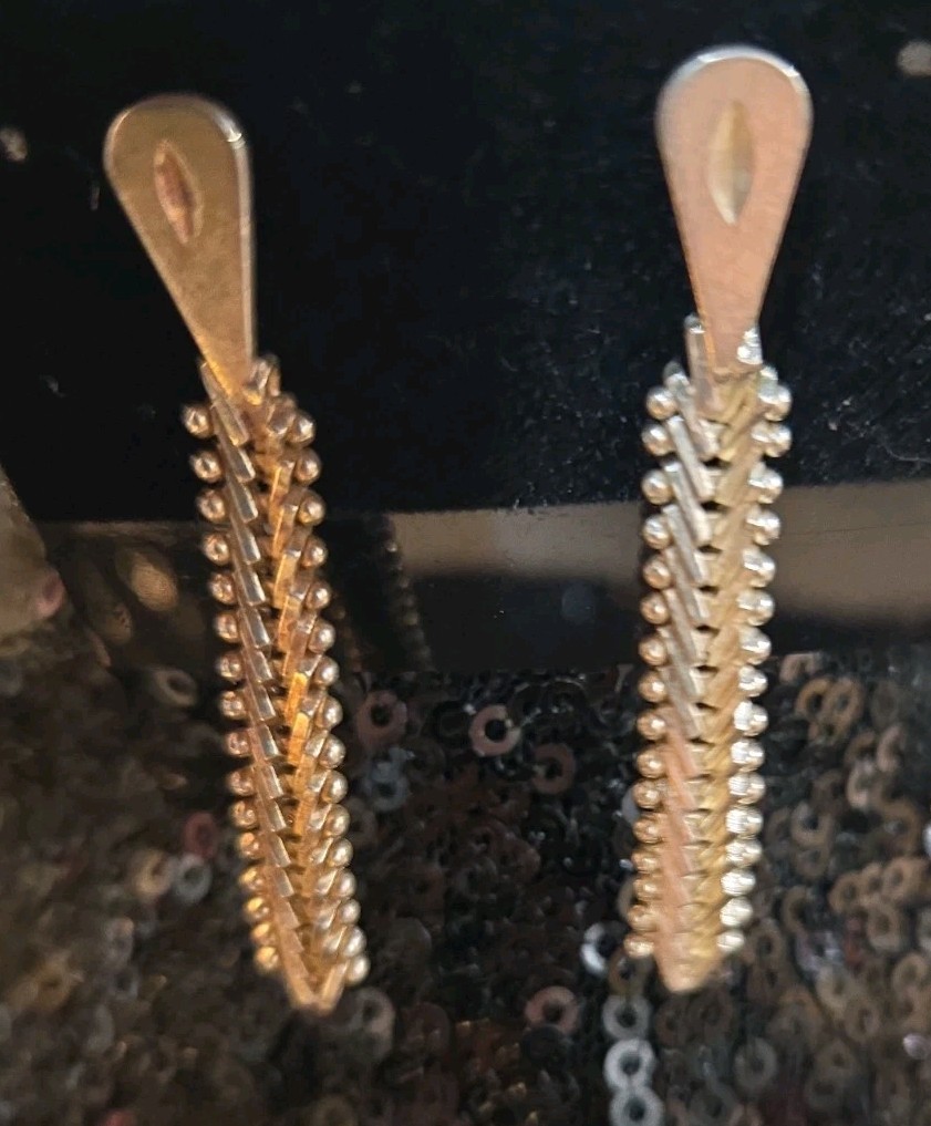 Vintage 925 Sterling Silver Dangle Earrings Pierced Post Fishbone Woven 2″ Drop