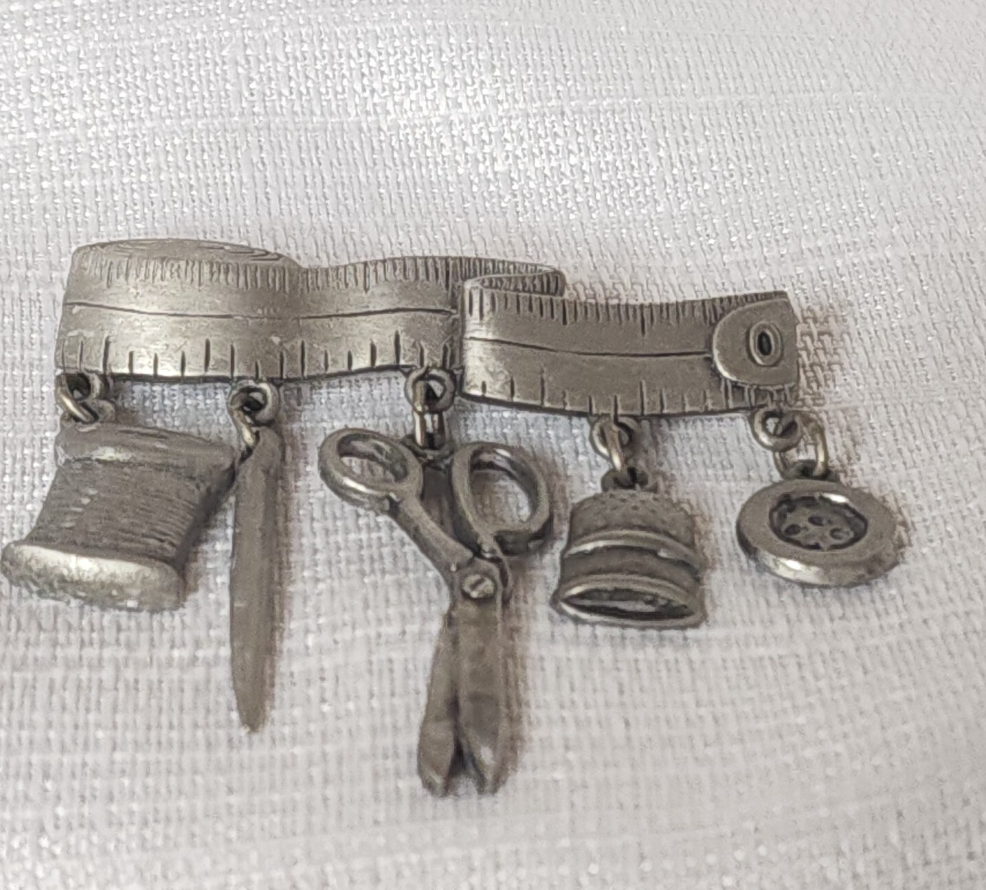 VTG JJ Jonette Pin Sew Theme Tape Measure Thread Needle Scissors Thimble Button
