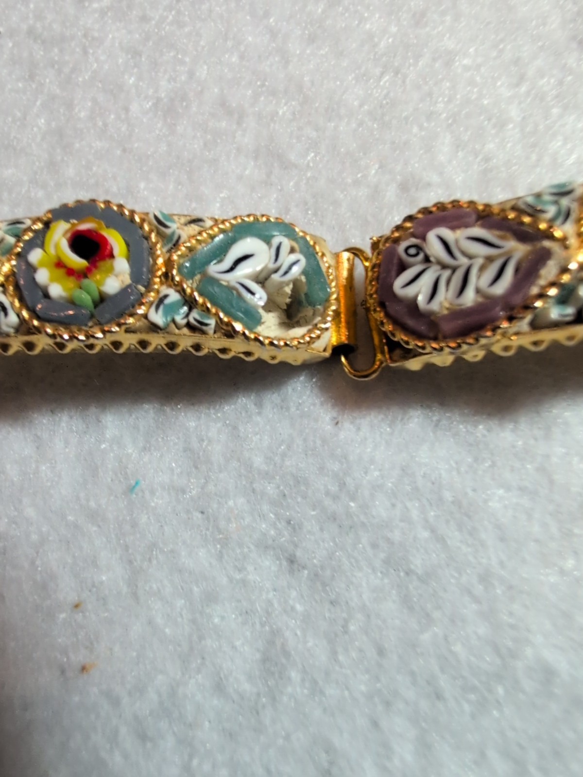 Mosaic 7 1/2 Inch Bracelet Gold Tone Missing Tessarae As Shown