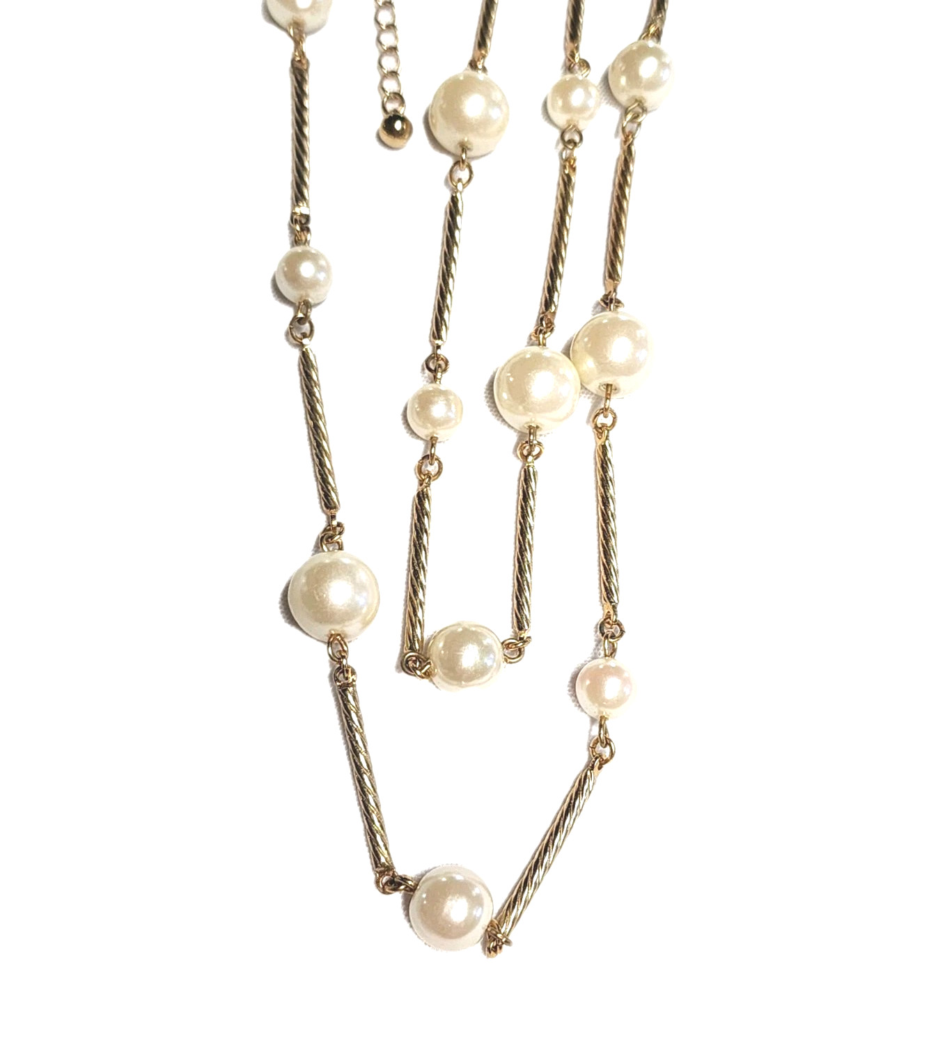 VTG AVON SH Gold Tone Twisted Bar Link & Cream White Faux Pearl Station Necklace