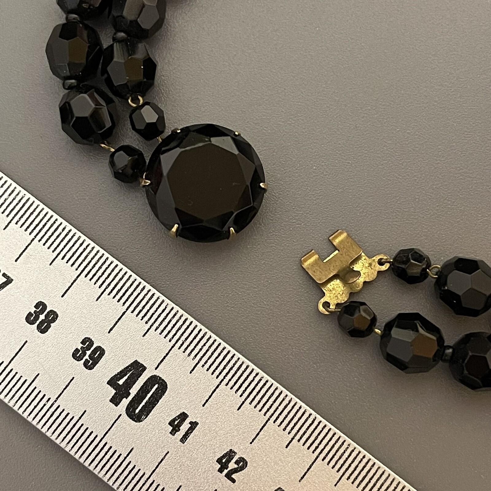 Vintage Faceted Jet Black Glass Bead Necklace West Germany – Clip On Earrings