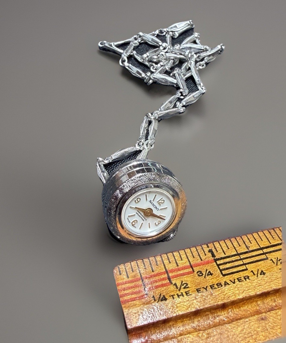 Vtg Saxony Orb Pendant Watch Hand-Winding Mechanical Necklace Glass Bubble
