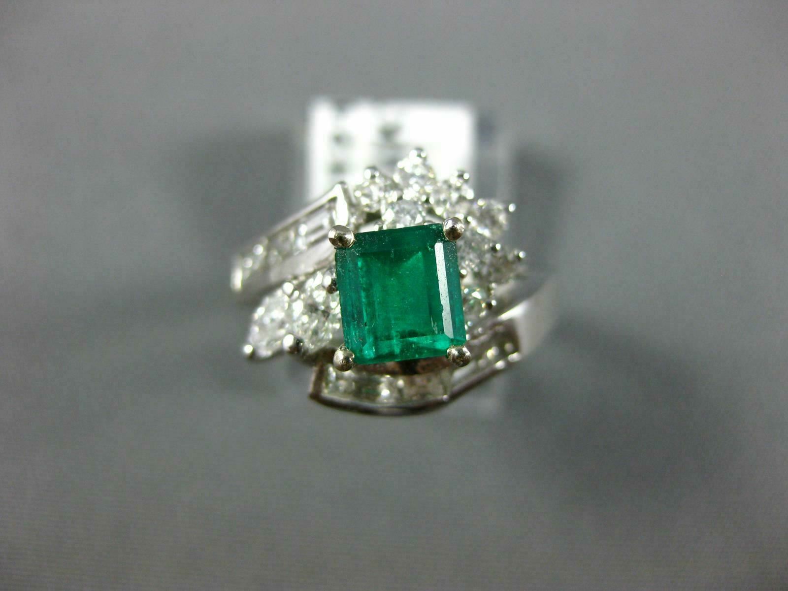ESTATE 1.53CT DIAMOND & AAA EMERALD 14KT WHITE GOLD BAGUETTE ENGAGEMENT RING 121